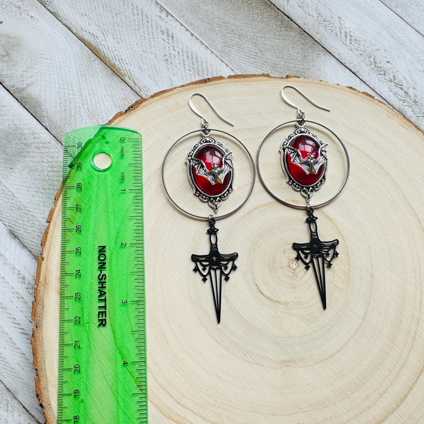 Bat Earrings, Silver Hoop Earrings, Witchy Earrings, Sword Earrings Silver, Punk Wedding, Goth Earrings for Women, Unique Halloween Gifts
