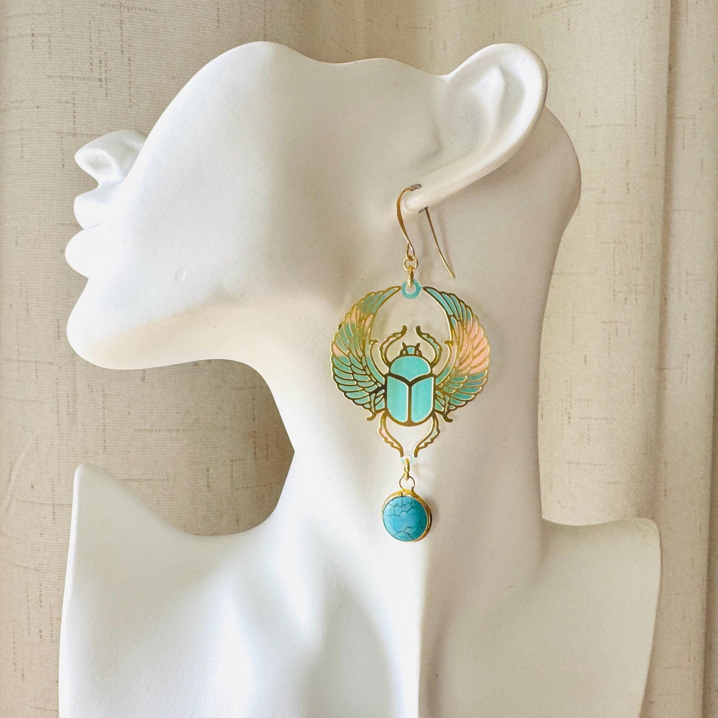 Beetle Earrings, Scarab Earrings, Turquoise Earrings, Witchy Earrings, Bug Lover Gift, Unique Gifts for Women Birthday, Science Teacher Gift