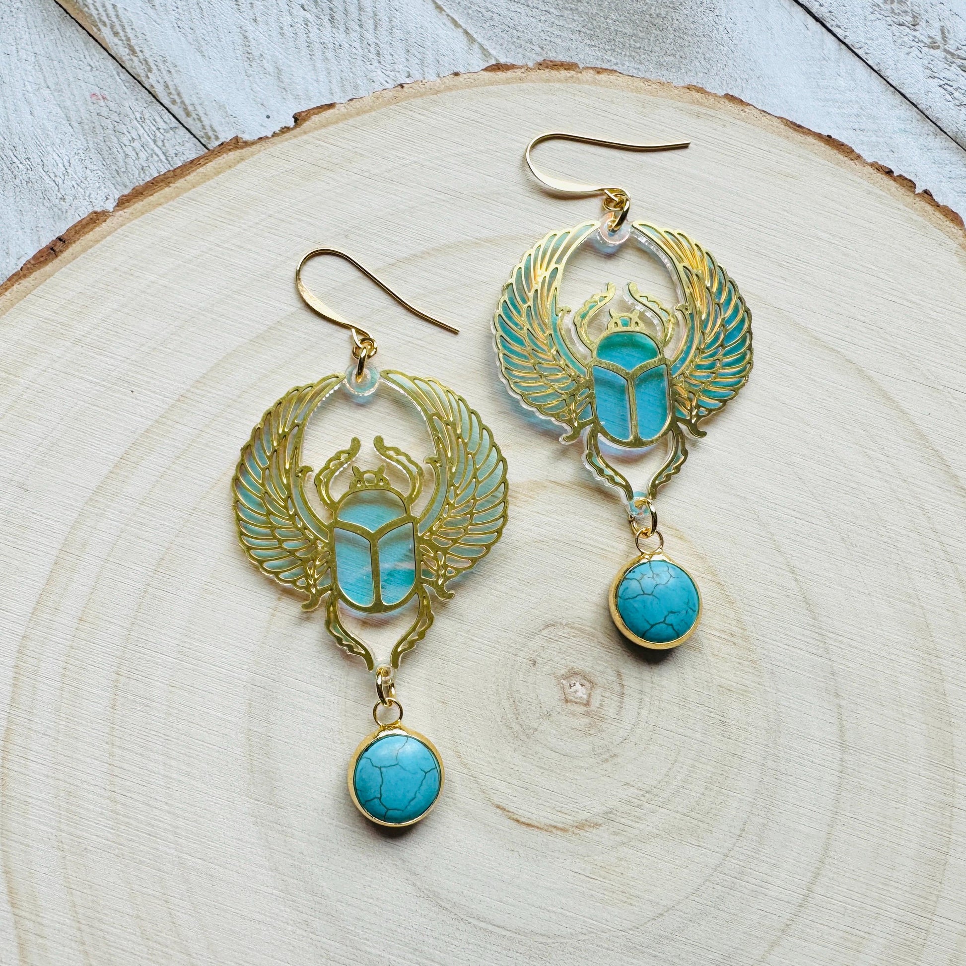 Beetle Earrings, Scarab Earrings, Turquoise Earrings, Witchy Earrings, Bug Lover Gift, Unique Gifts for Women Birthday, Science Teacher Gift