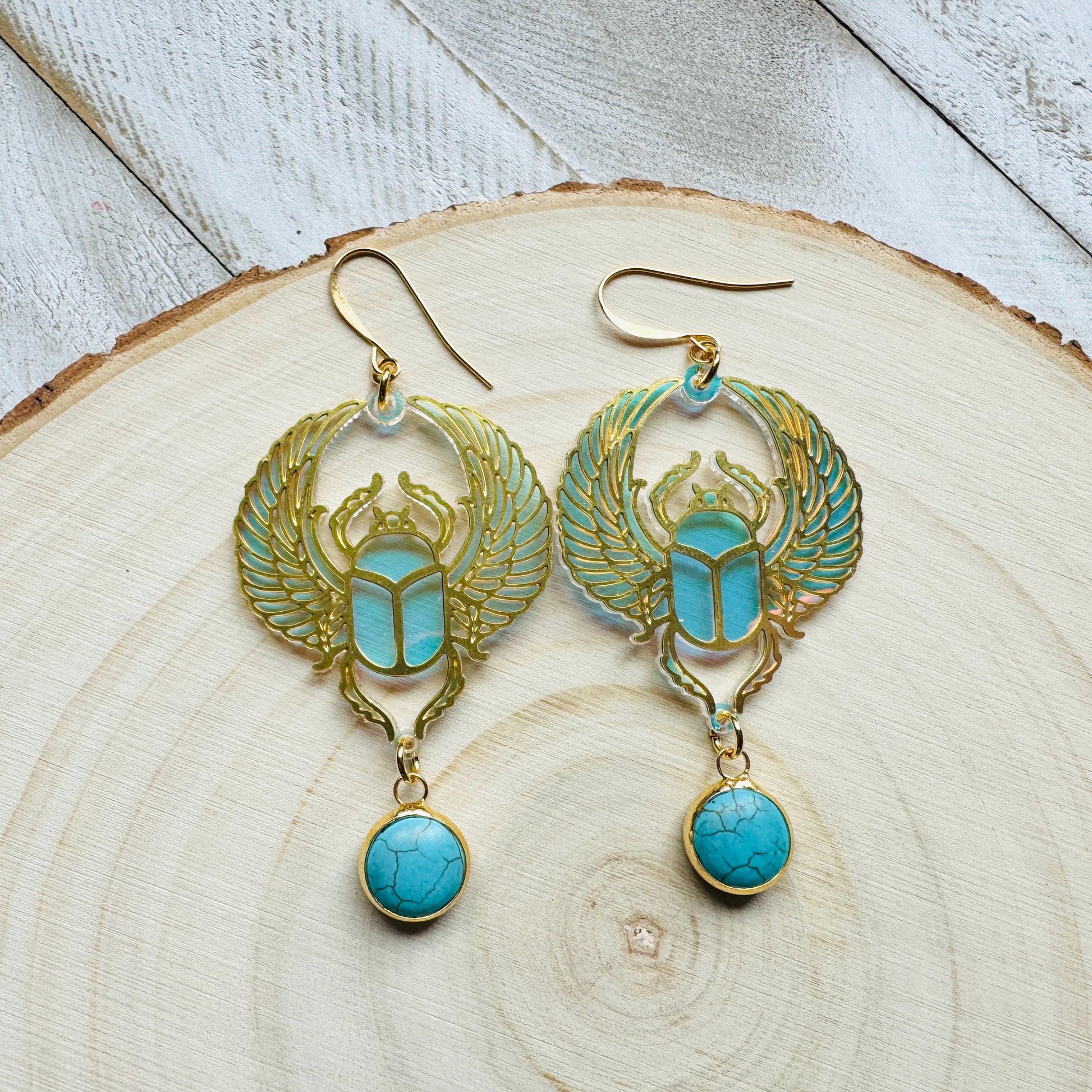 Beetle Earrings, Scarab Earrings, Turquoise Earrings, Witchy Earrings, Bug Lover Gift, Unique Gifts for Women Birthday, Science Teacher Gift