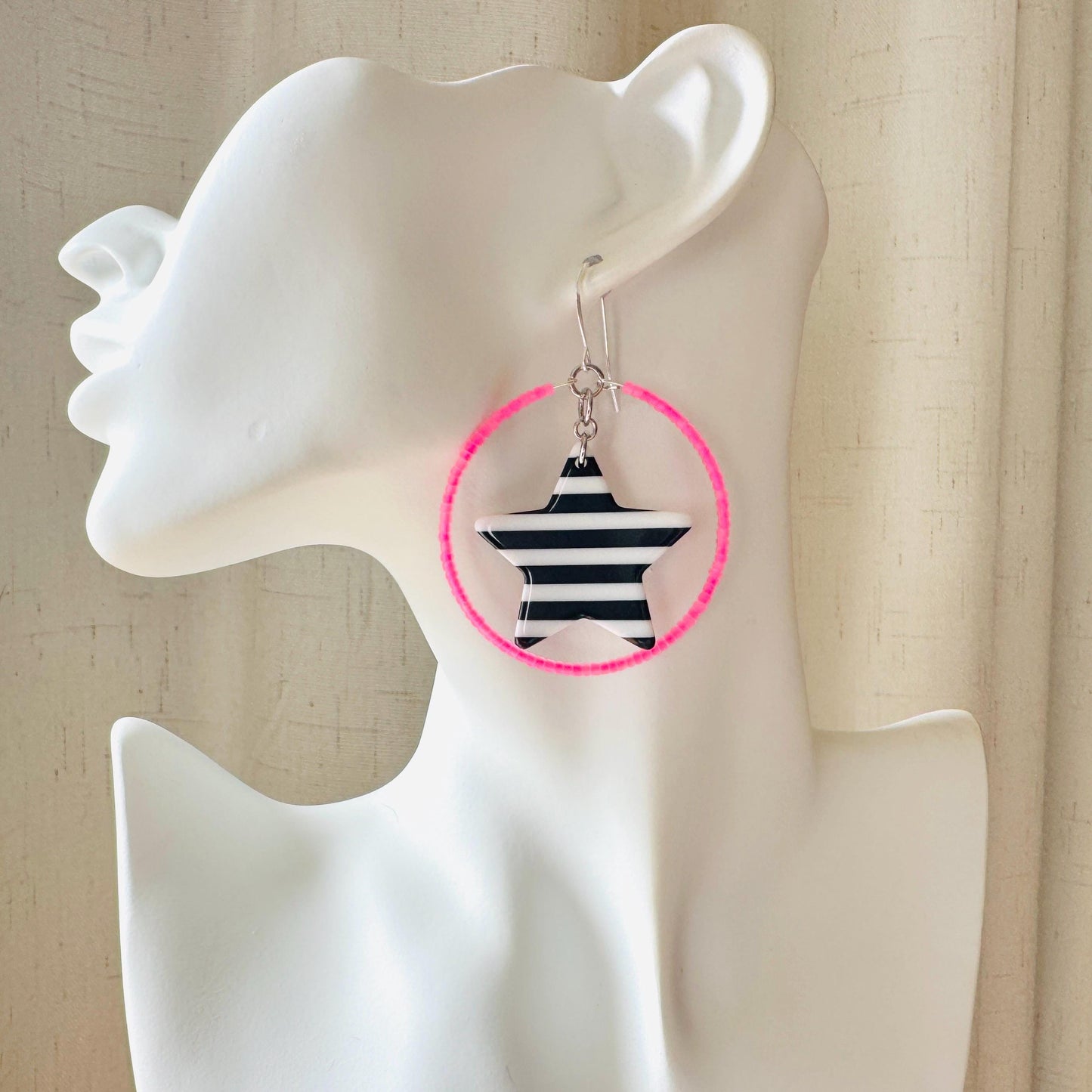 Star Earrings Dangle, Pink Hoop Earrings, Celestial Jewelry, Festival Jewelry, Unique Gifts for Teachers, Anniversary Gift for Girlfriend