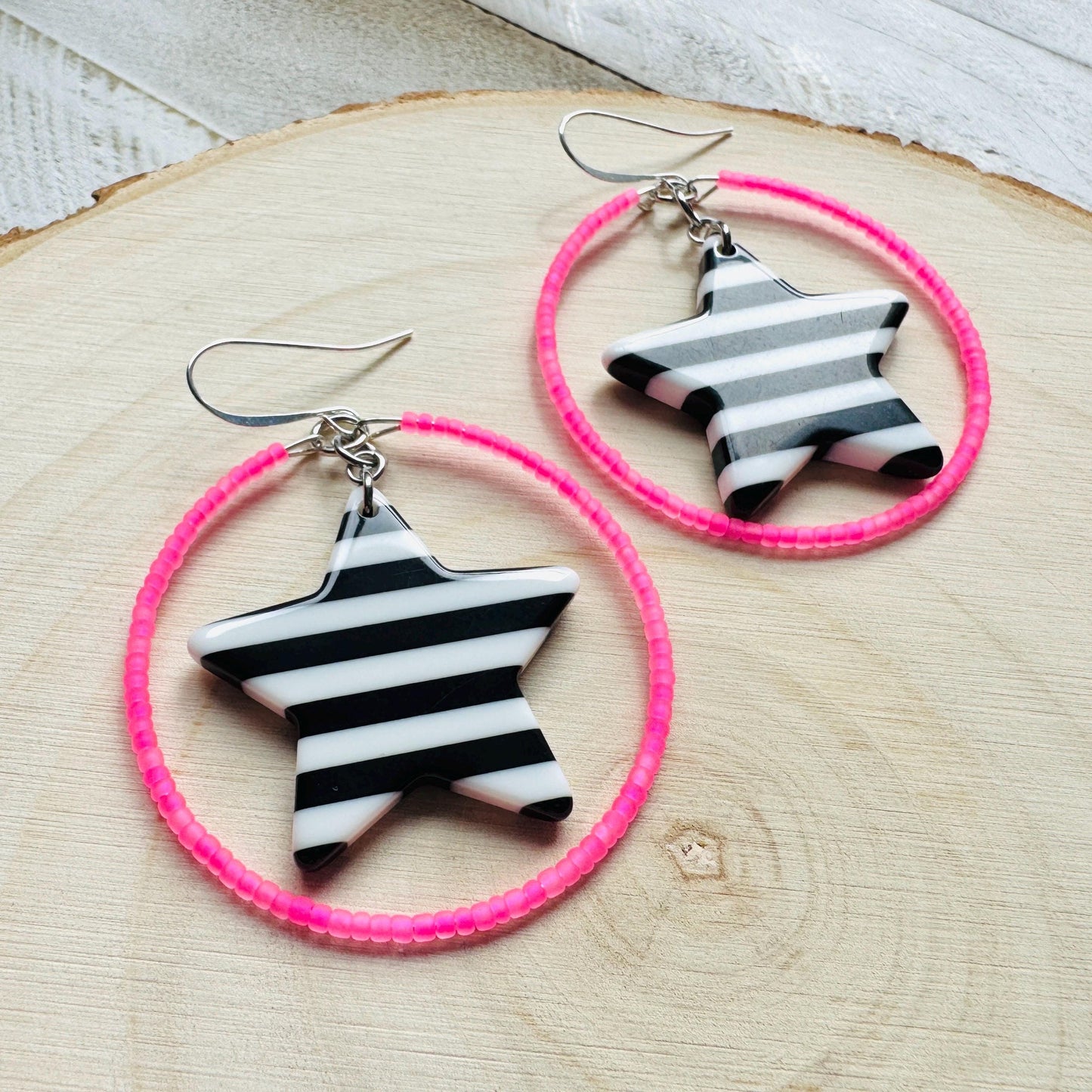 Star Earrings Dangle, Pink Hoop Earrings, Celestial Jewelry, Festival Jewelry, Unique Gifts for Teachers, Anniversary Gift for Girlfriend