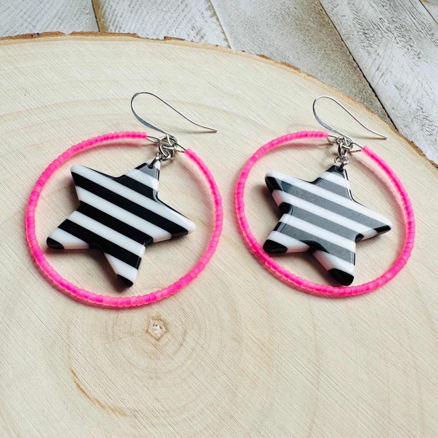 Star Earrings Dangle, Pink Hoop Earrings, Celestial Jewelry, Festival Jewelry, Unique Gifts for Teachers, Anniversary Gift for Girlfriend
