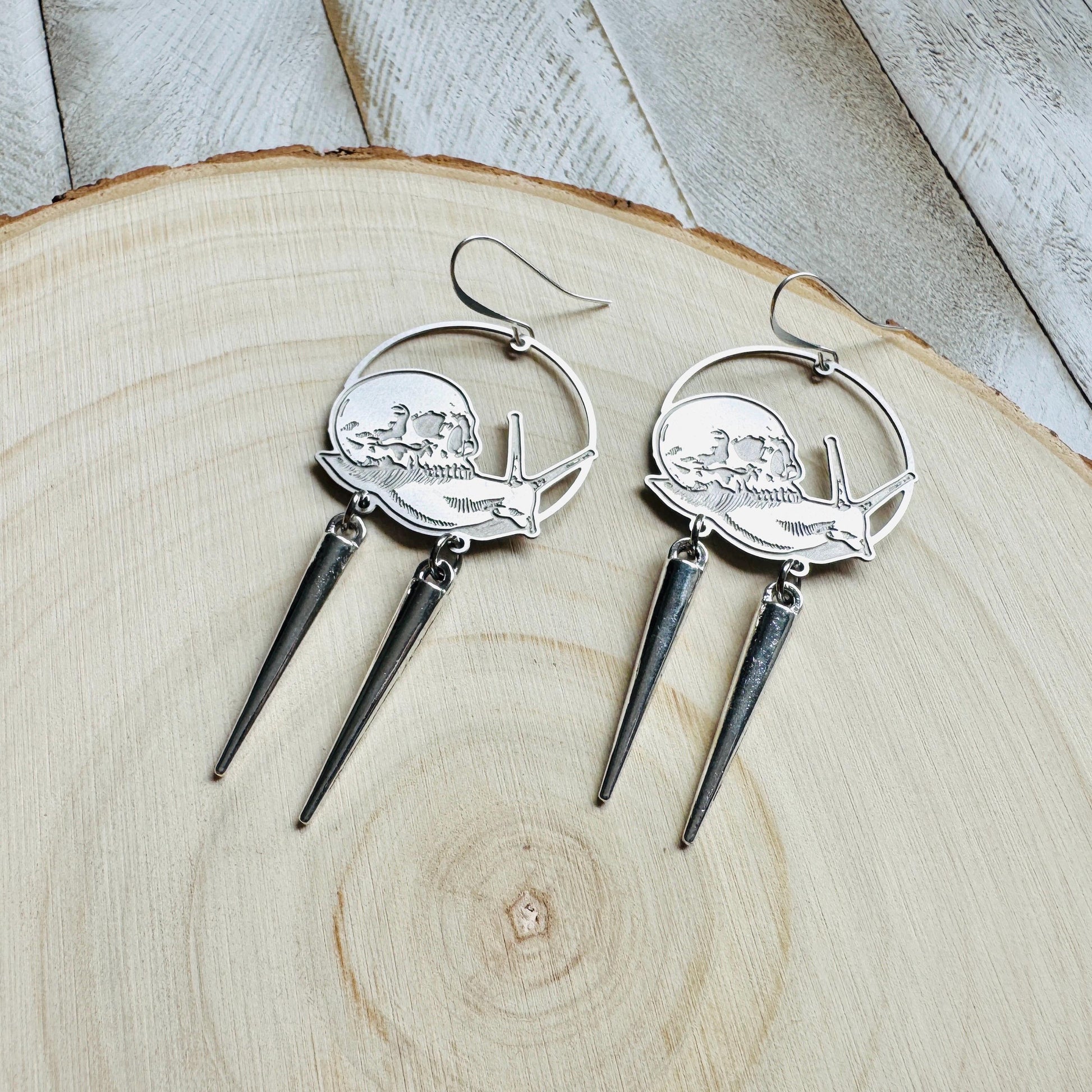 Skull Earrings, Snail Earrings, Spike Earrings, Industrial Earrings, Fun Earrings, Gothic Earrings for Women, Unique Halloween Gifts