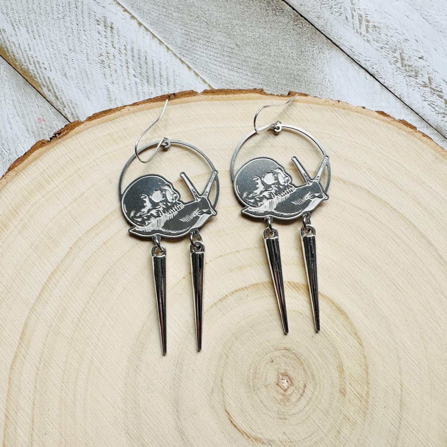 Skull Earrings, Snail Earrings, Spike Earrings, Industrial Earrings, Fun Earrings, Gothic Earrings for Women, Unique Halloween Gifts