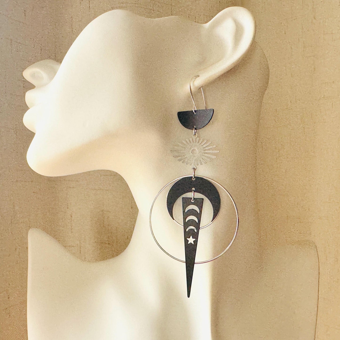 Moon Earrings Dangle, Goth Earrings for Women, Punk Jewelry, Celestial Jewelry, Silver Earrings, Industrial Earrings, Unique Halloween Gifts