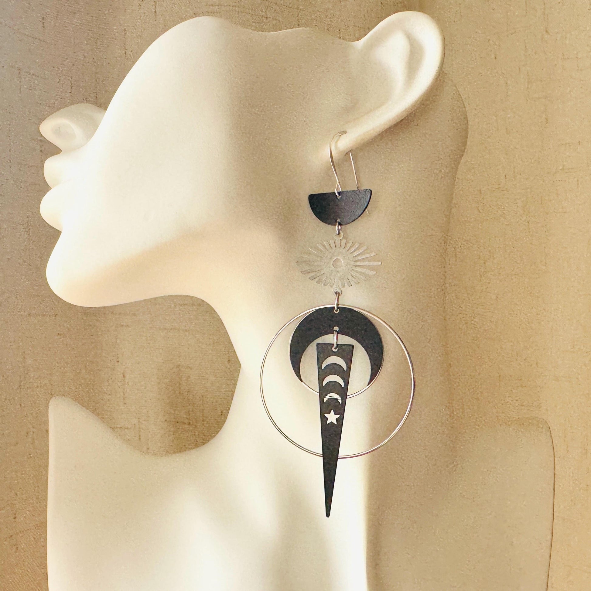 Moon Earrings Dangle, Goth Earrings for Women, Punk Jewelry, Celestial Jewelry, Silver Earrings, Industrial Earrings, Unique Halloween Gifts