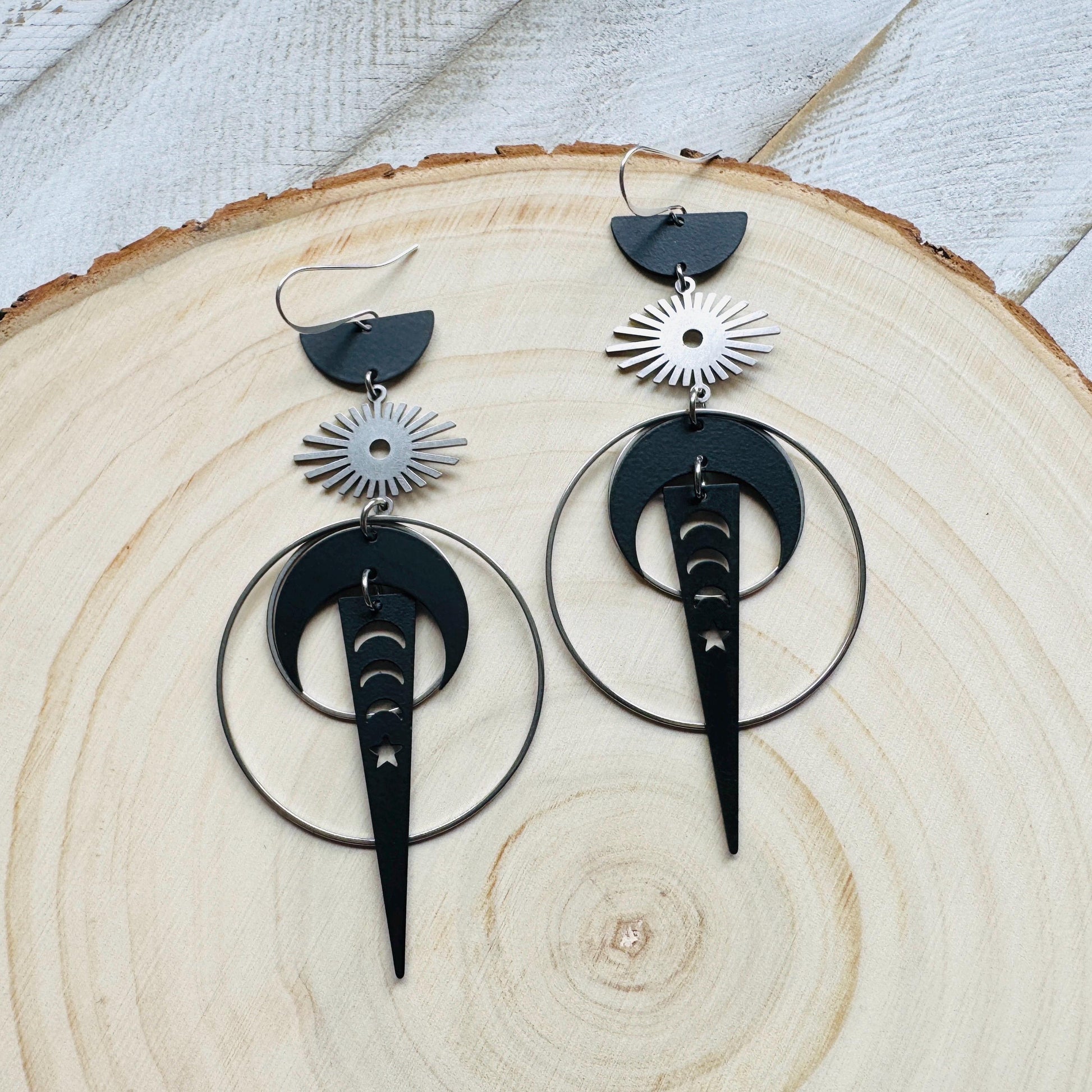 Moon Earrings Dangle, Goth Earrings for Women, Punk Jewelry, Celestial Jewelry, Silver Earrings, Industrial Earrings, Unique Halloween Gifts
