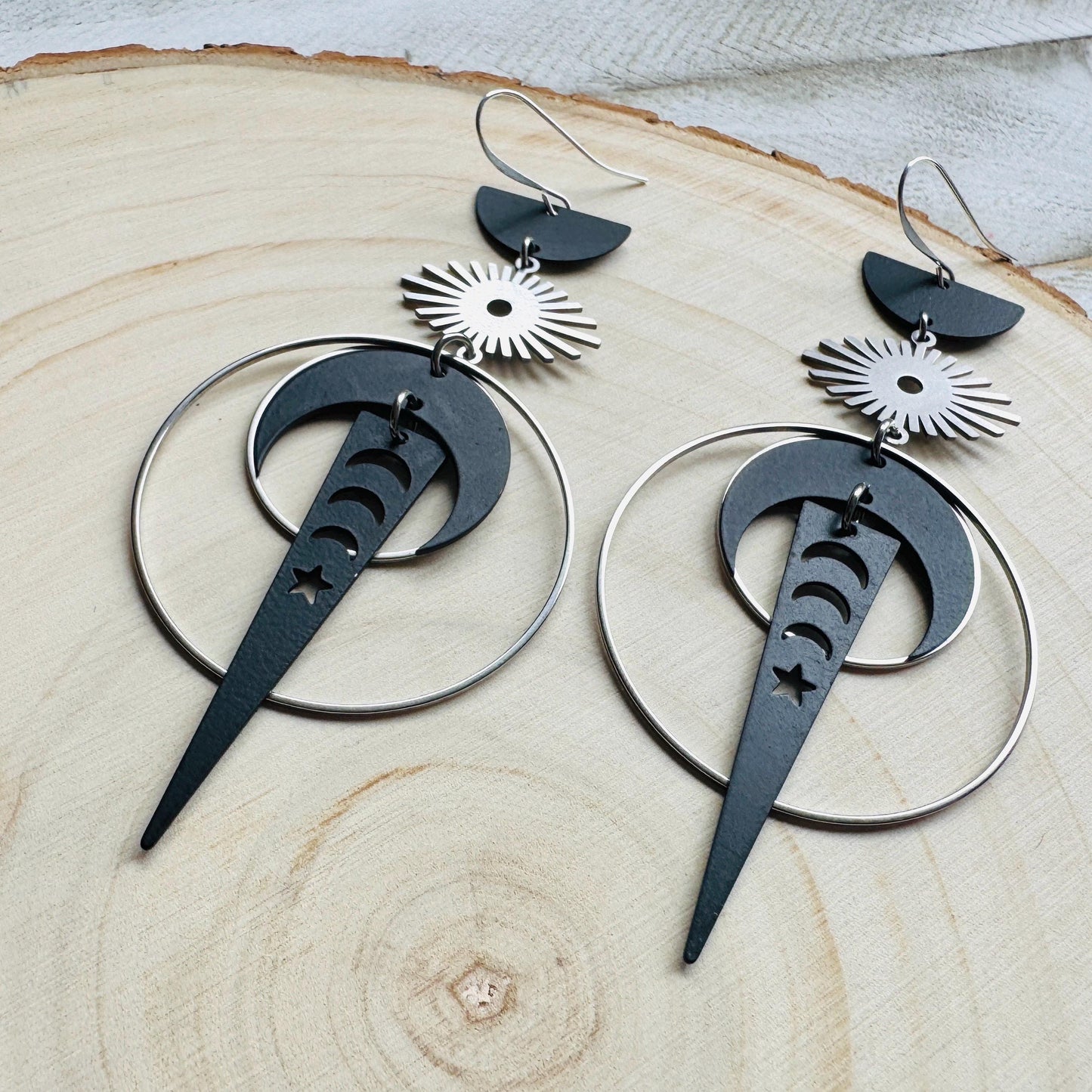 Moon Earrings Dangle, Goth Earrings for Women, Punk Jewelry, Celestial Jewelry, Silver Earrings, Industrial Earrings, Unique Halloween Gifts