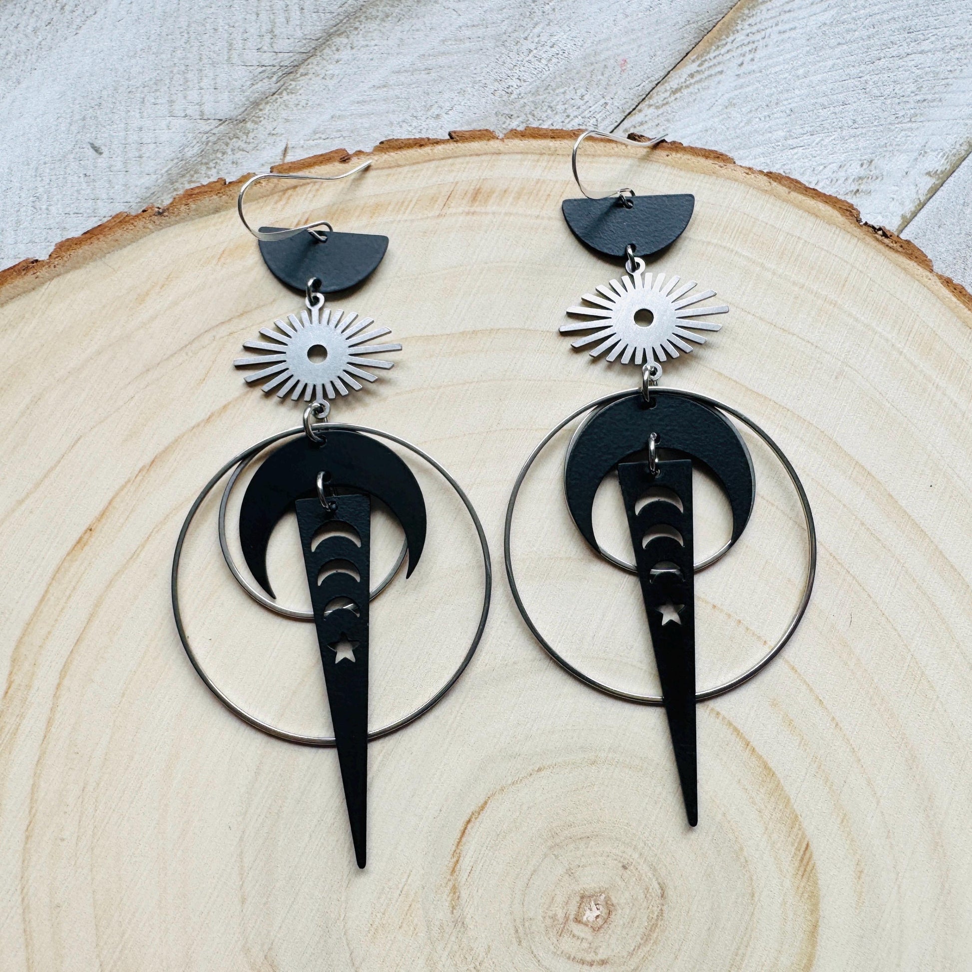 Moon Earrings Dangle, Goth Earrings for Women, Punk Jewelry, Celestial Jewelry, Silver Earrings, Industrial Earrings, Unique Halloween Gifts