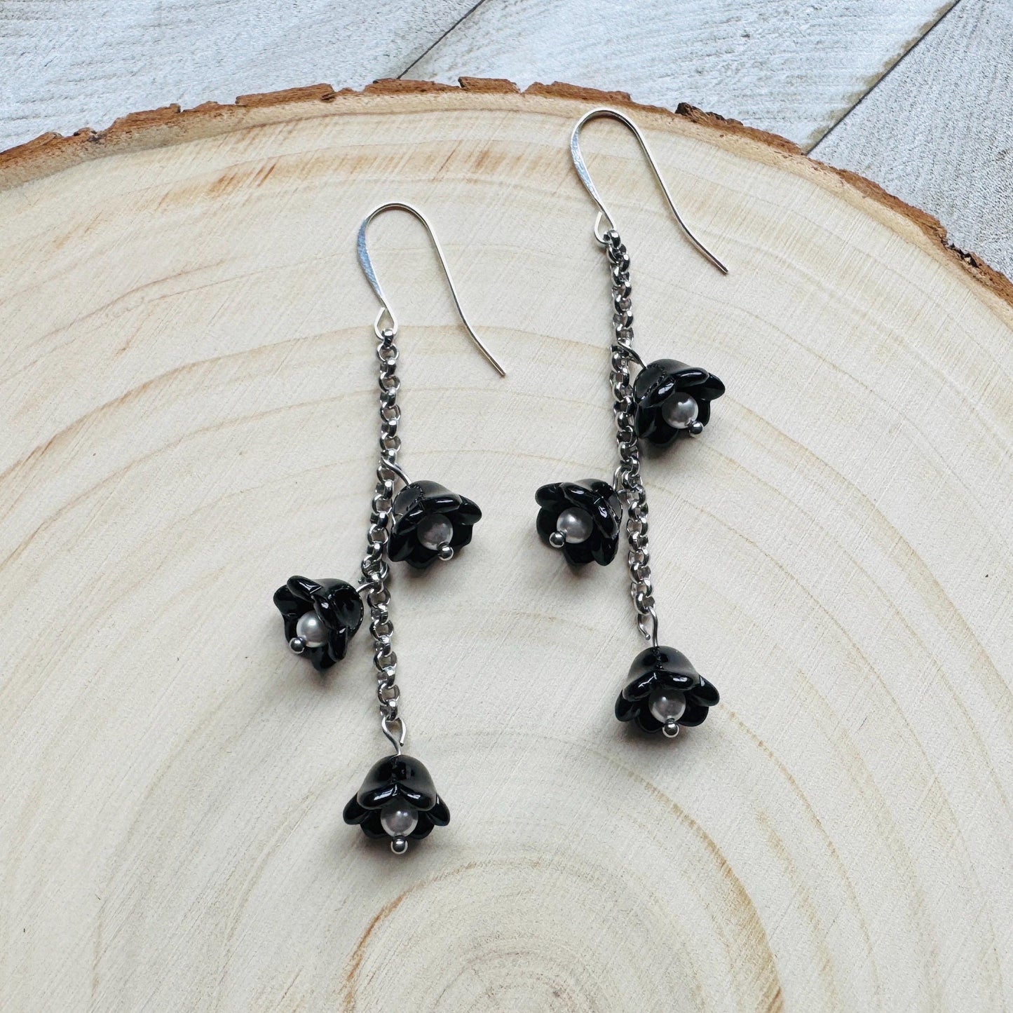 Flower Earrings, Pearl Earrings Dangle, Cottagecore Jewelry, Fairycore Jewelry, Gothic Earrings for Women, Corporate Goth, Plant Mom Gift