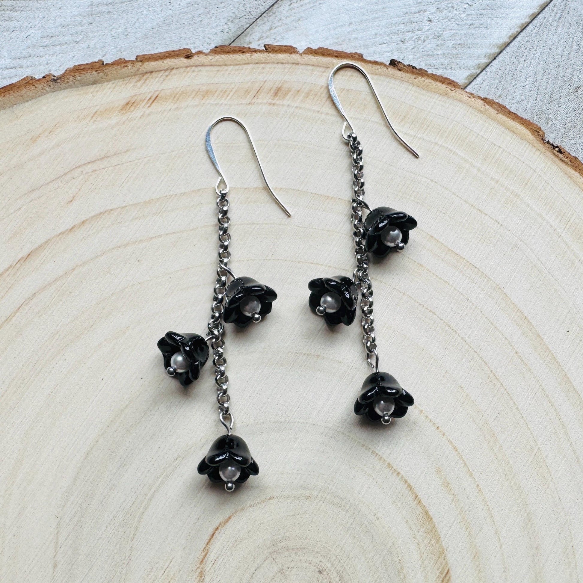 Flower Earrings, Pearl Earrings Dangle, Cottagecore Jewelry, Fairycore Jewelry, Gothic Earrings for Women, Corporate Goth, Plant Mom Gift