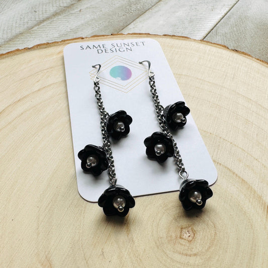 Flower Earrings, Pearl Earrings Dangle, Cottagecore Jewelry, Fairycore Jewelry, Gothic Earrings for Women, Corporate Goth, Plant Mom Gift