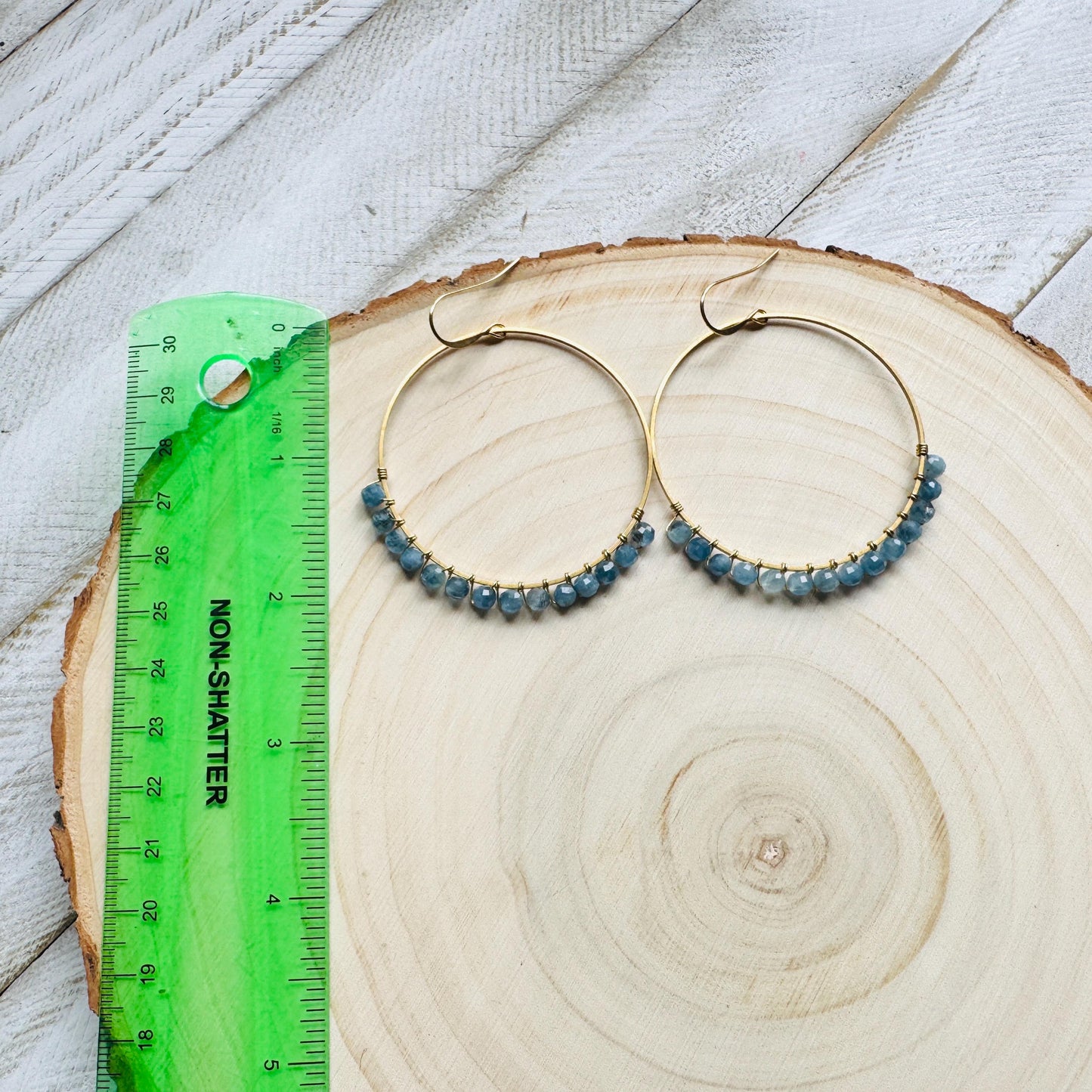 Aquamarine Hoop Earrings, Blue Earrings, Bridesmaid Jewelry, Birthday Gift for Daughter, Wire Wrapped Hoops, Unique Gifts for Birthday