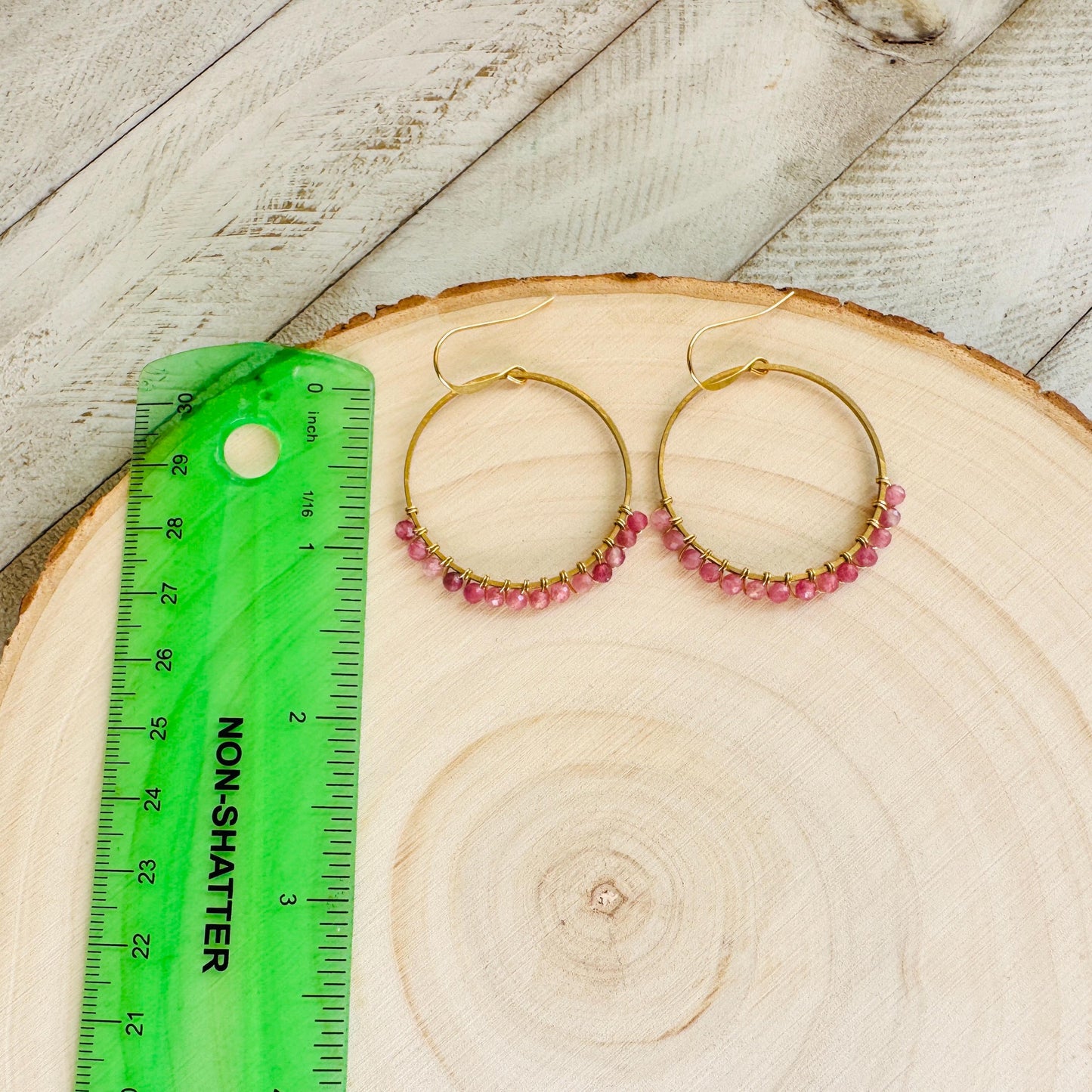 Pink Tourmaline Earrings, Bead Hoops, Pink Earrings, Trendy Jewelry, Wedding Jewelry, Geometric Jewelry, Birthday Gift for Daughter