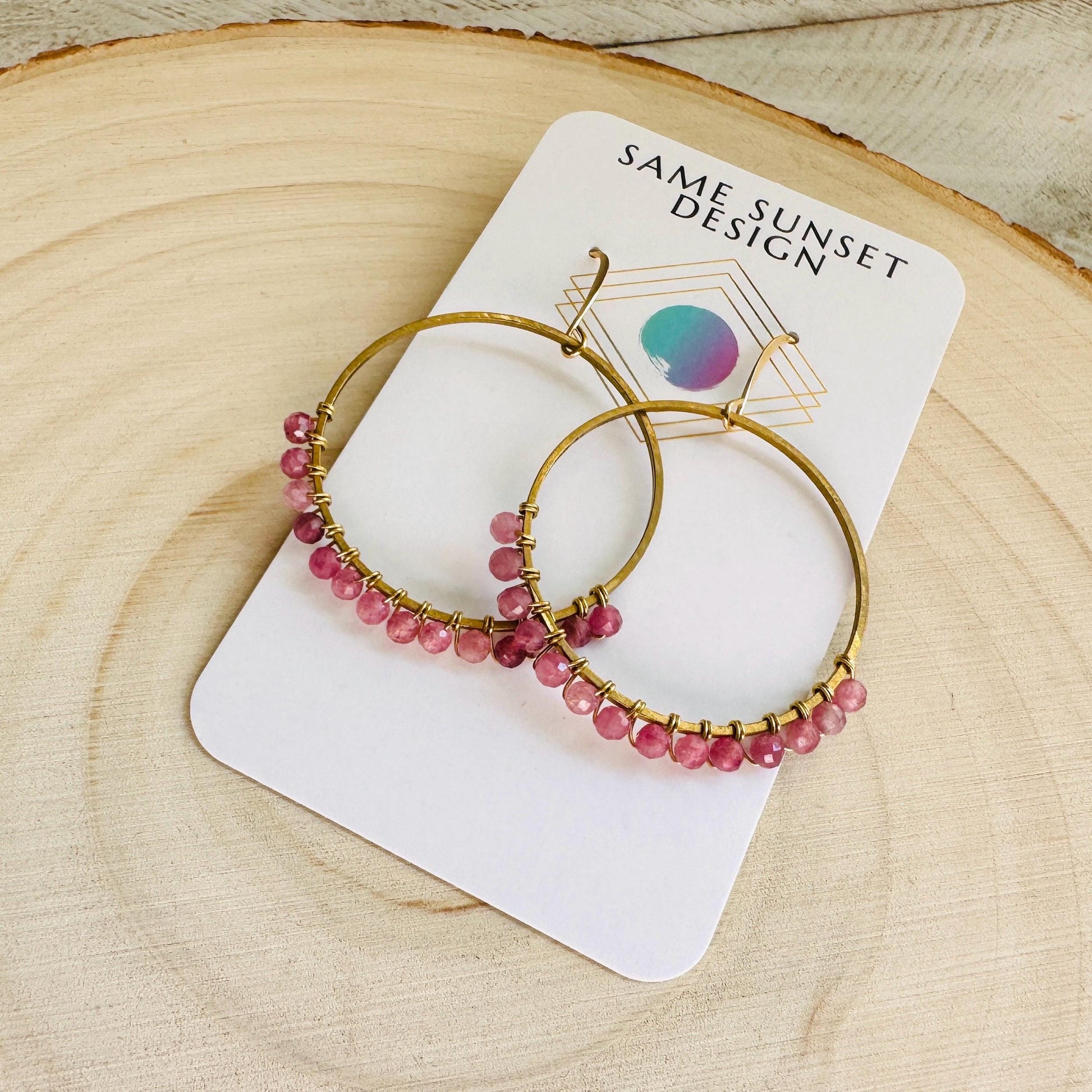 Pink Tourmaline Earrings, Bead Hoops, Pink Earrings, Trendy Jewelry, Wedding Jewelry, Geometric Jewelry, Birthday Gift for Daughter