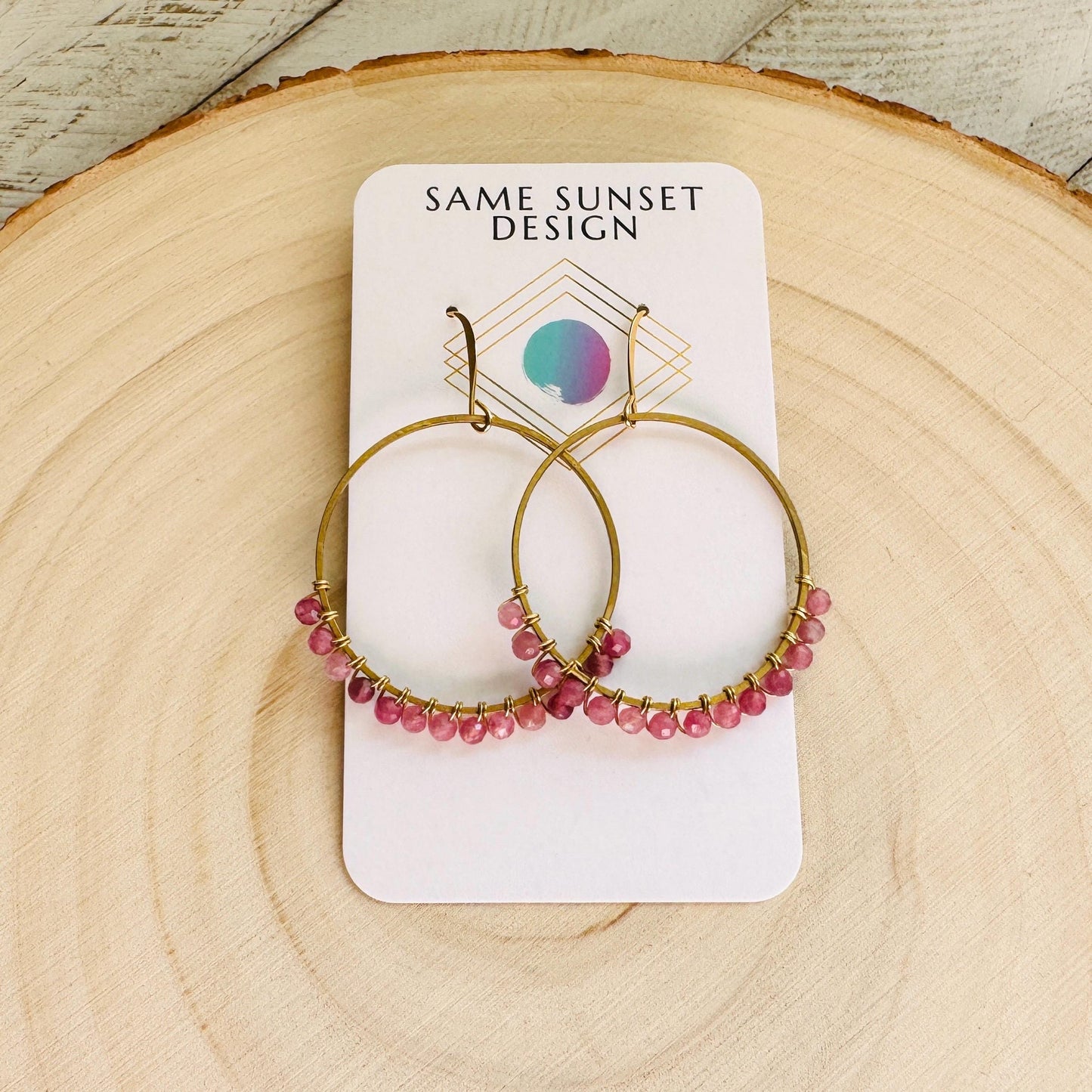 Pink Tourmaline Earrings, Bead Hoops, Pink Earrings, Trendy Jewelry, Wedding Jewelry, Geometric Jewelry, Birthday Gift for Daughter