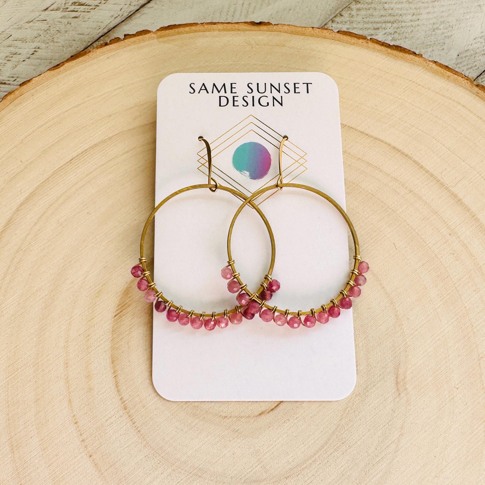 Pink Tourmaline Earrings, Bead Hoops, Pink Earrings, Trendy Jewelry, Wedding Jewelry, Geometric Jewelry, Birthday Gift for Daughter