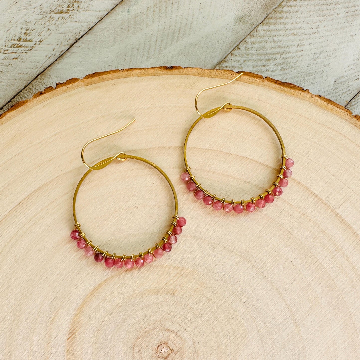 Pink Tourmaline Earrings, Bead Hoops, Pink Earrings, Trendy Jewelry, Wedding Jewelry, Geometric Jewelry, Birthday Gift for Daughter
