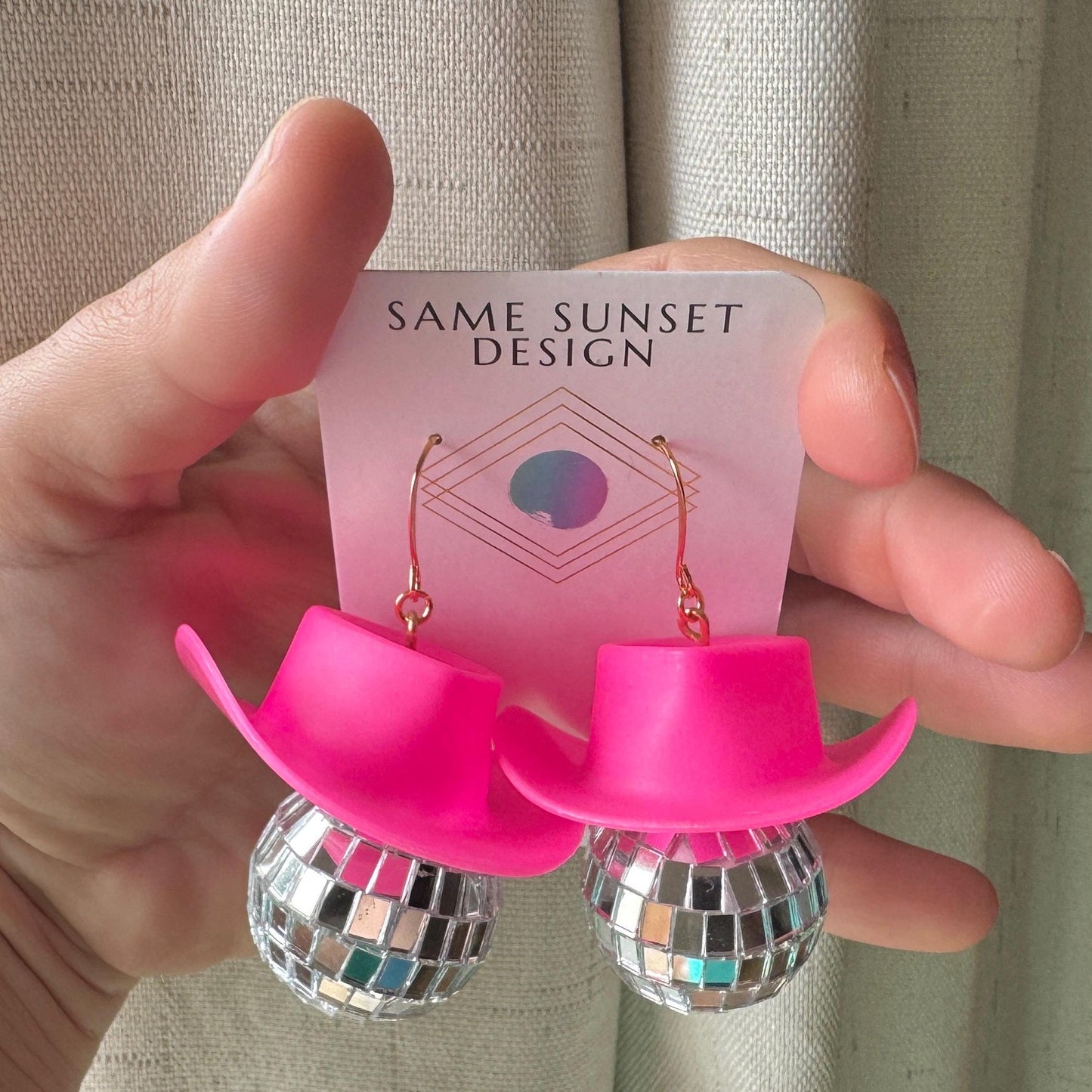 Disco Ball Earrings, Cowboy Hat Earrings, Pink Earrings, Western Earrings, Trendy Jewelry, Fun Earrings, Anniversary Gift for Girlfriend