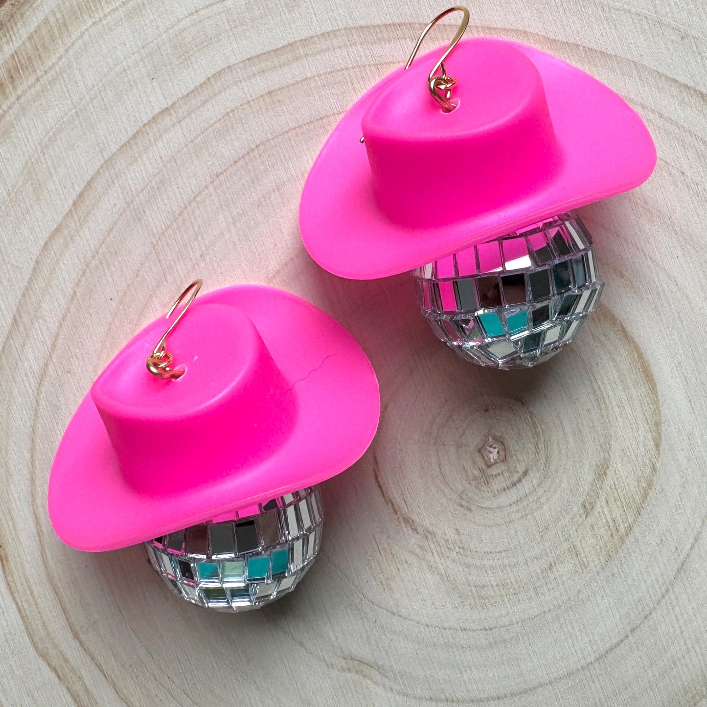 Disco Ball Earrings, Cowboy Hat Earrings, Pink Earrings, Western Earrings, Trendy Jewelry, Fun Earrings, Anniversary Gift for Girlfriend