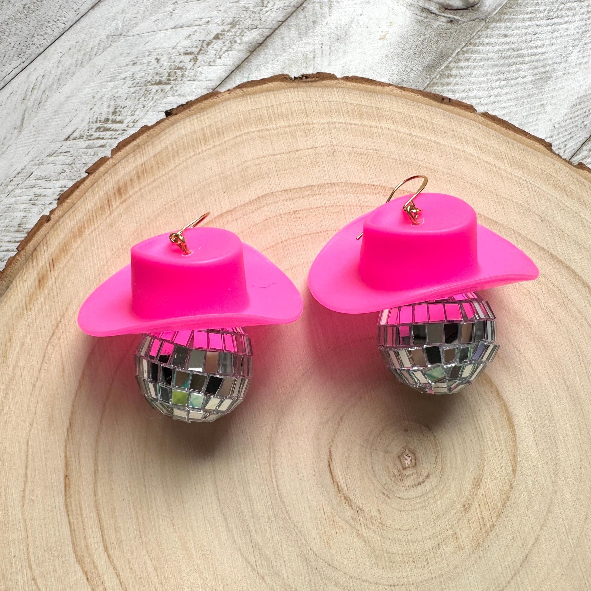 Disco Ball Earrings, Cowboy Hat Earrings, Pink Earrings, Western Earrings, Trendy Jewelry, Fun Earrings, Anniversary Gift for Girlfriend