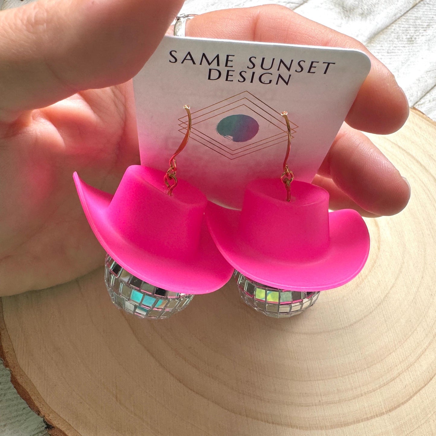Disco Ball Earrings, Cowboy Hat Earrings, Pink Earrings, Western Earrings, Trendy Jewelry, Fun Earrings, Anniversary Gift for Girlfriend