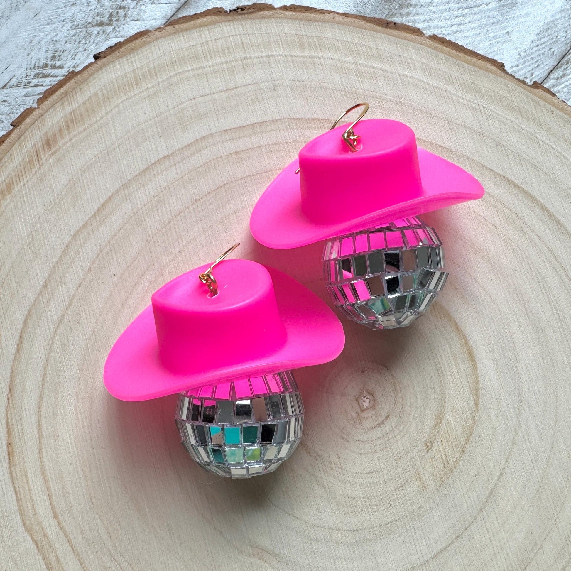 Disco Ball Earrings, Cowboy Hat Earrings, Pink Earrings, Western Earrings, Trendy Jewelry, Fun Earrings, Anniversary Gift for Girlfriend