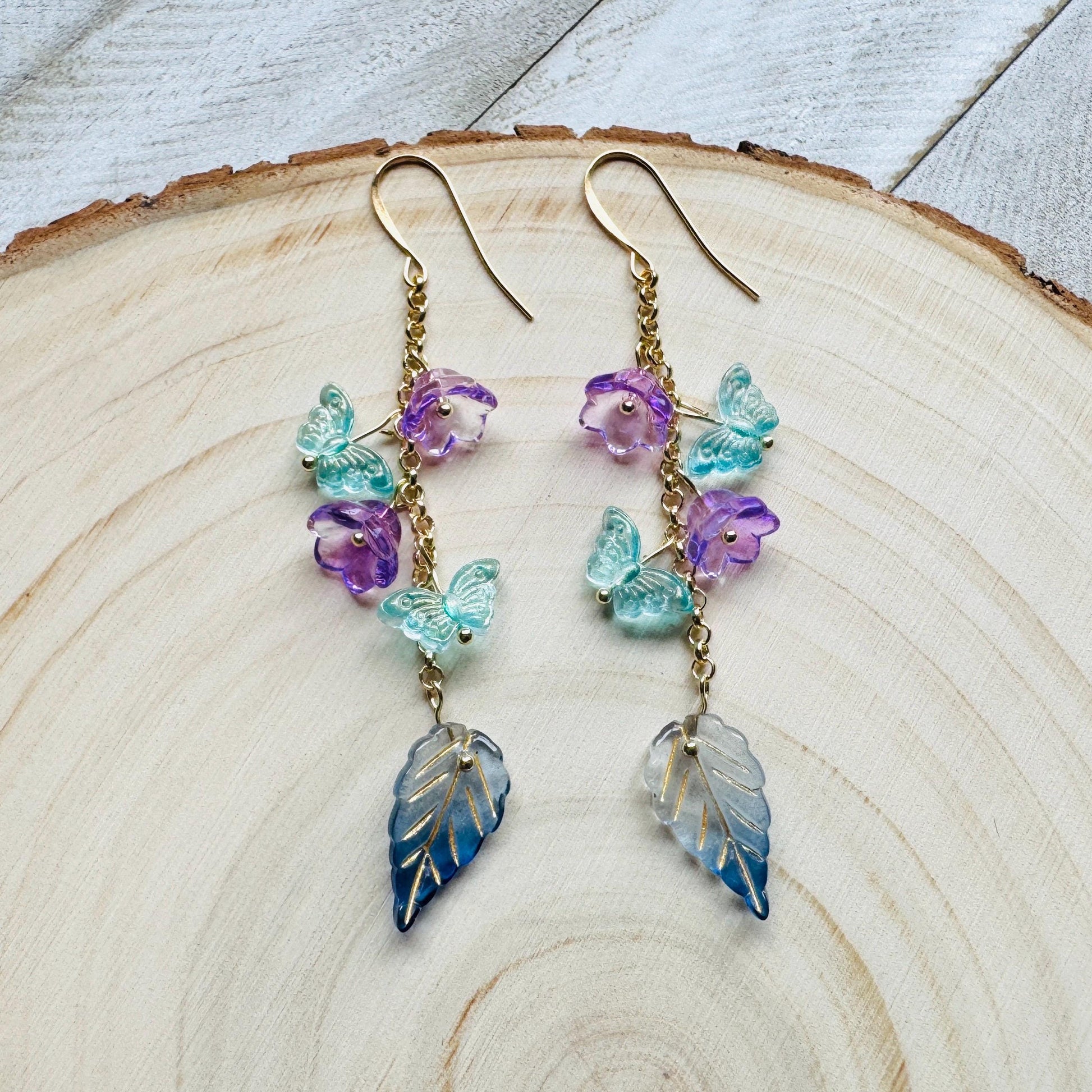 Flower Earrings, Butterfly Earrings, Fairycore Jewelry Gold, Cottagecore Jewelry, Wedding Jewelry, Birthday Present For Her, Plant Mom Gift