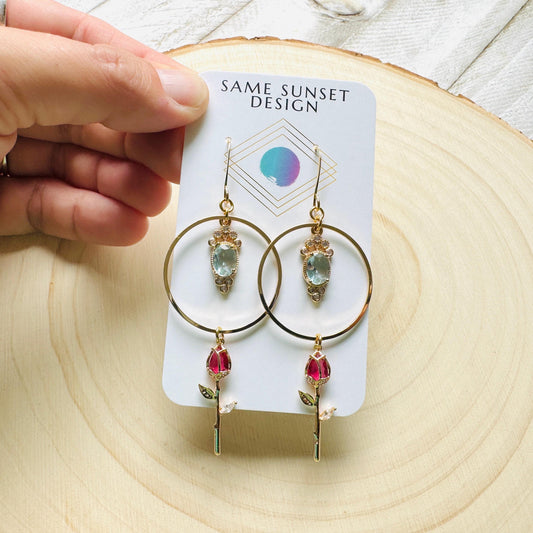Rose Earrings, Flower Earrings, Witchy Gifts for Women Aesthetic, Coquette Jewelry, Gold Hoop Earrings For Women, Love Gifts for Daughter