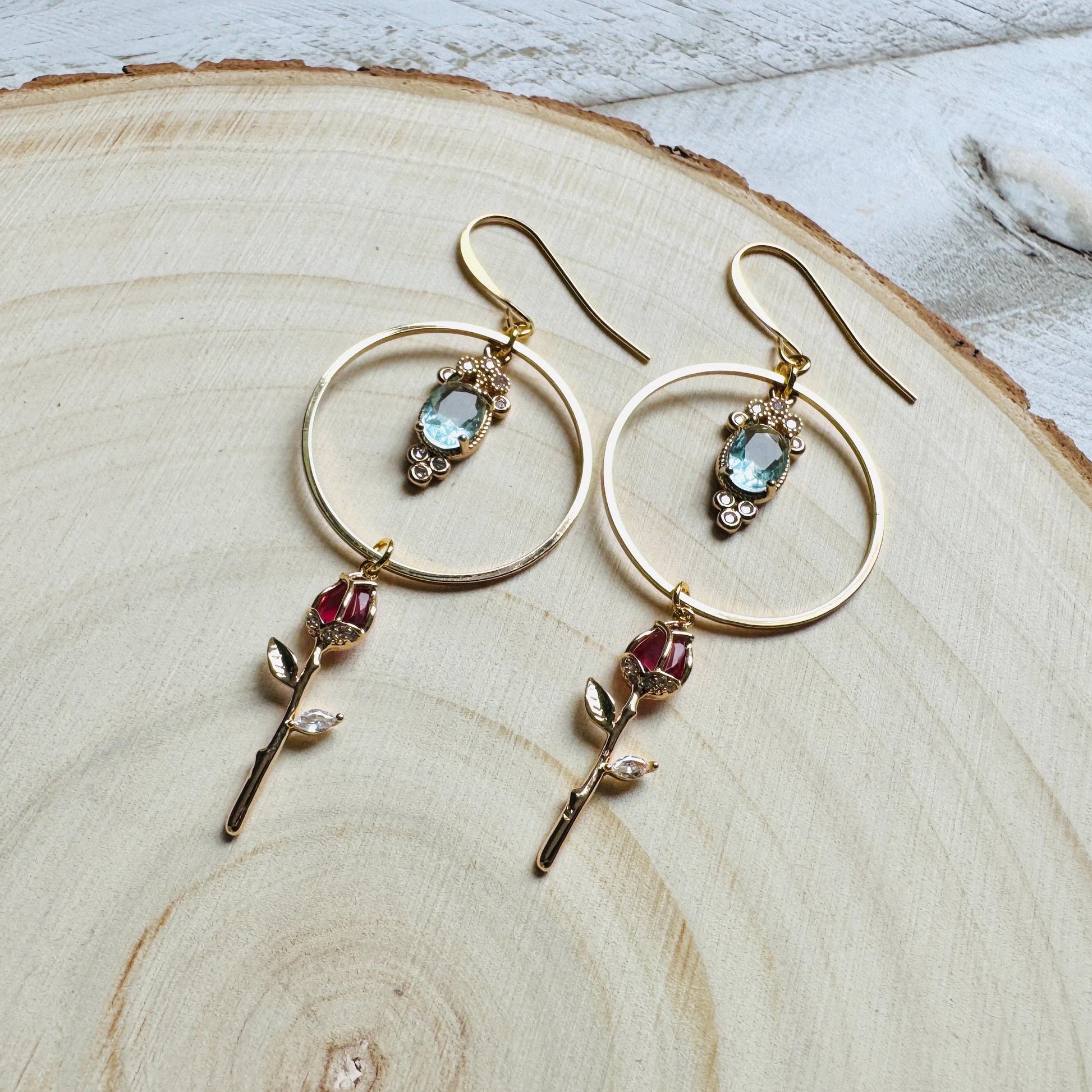 Rose Earrings, Flower Earrings, Witchy Gifts for Women Aesthetic, Coquette Jewelry, Gold Hoop Earrings For Women, Love Gifts for Daughter
