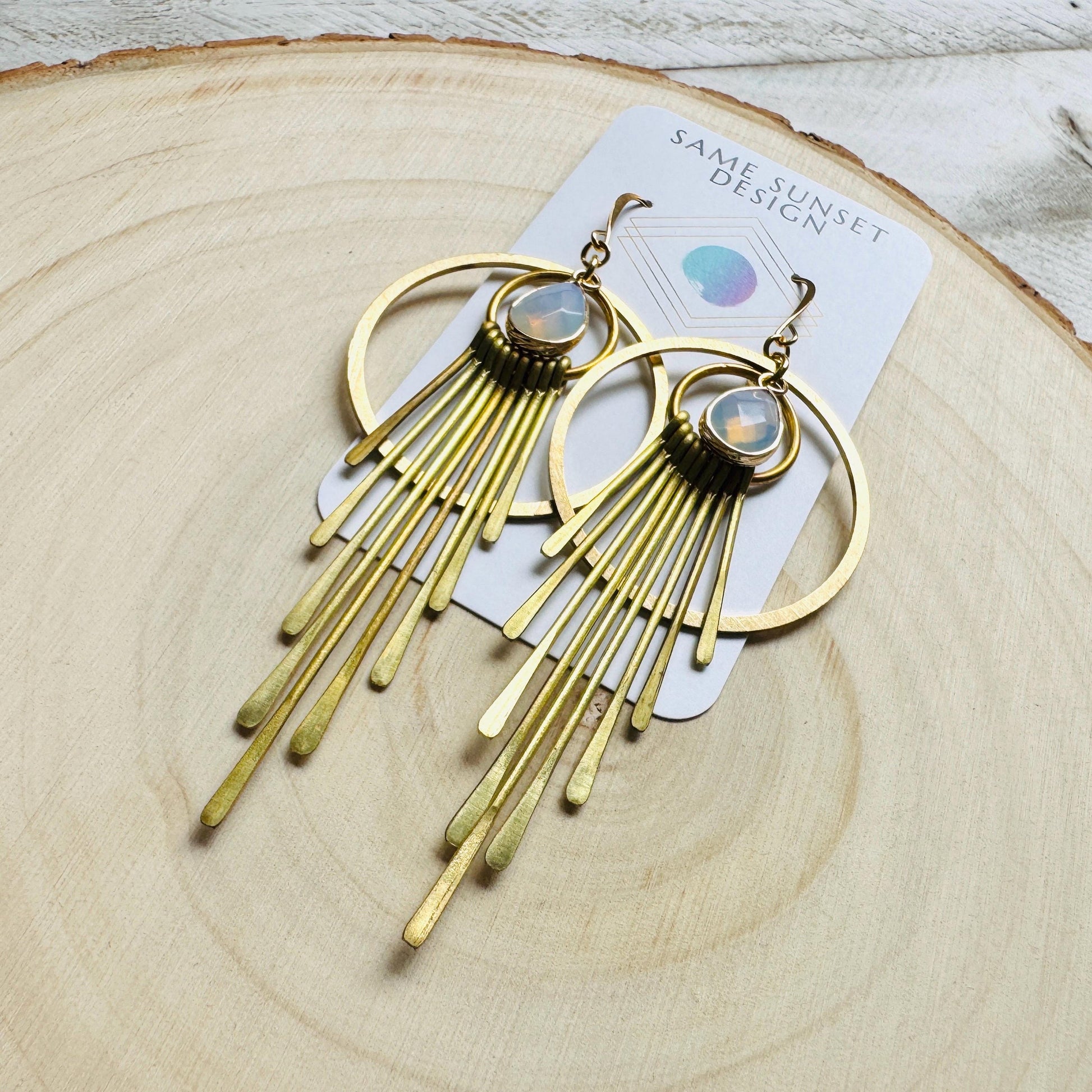 Opalite Earrings, Western Earrings, Celestial Earrings, Boho Fringe Earrings, Birthday Gift for Daughter, Friend Gifts for Women, Statement