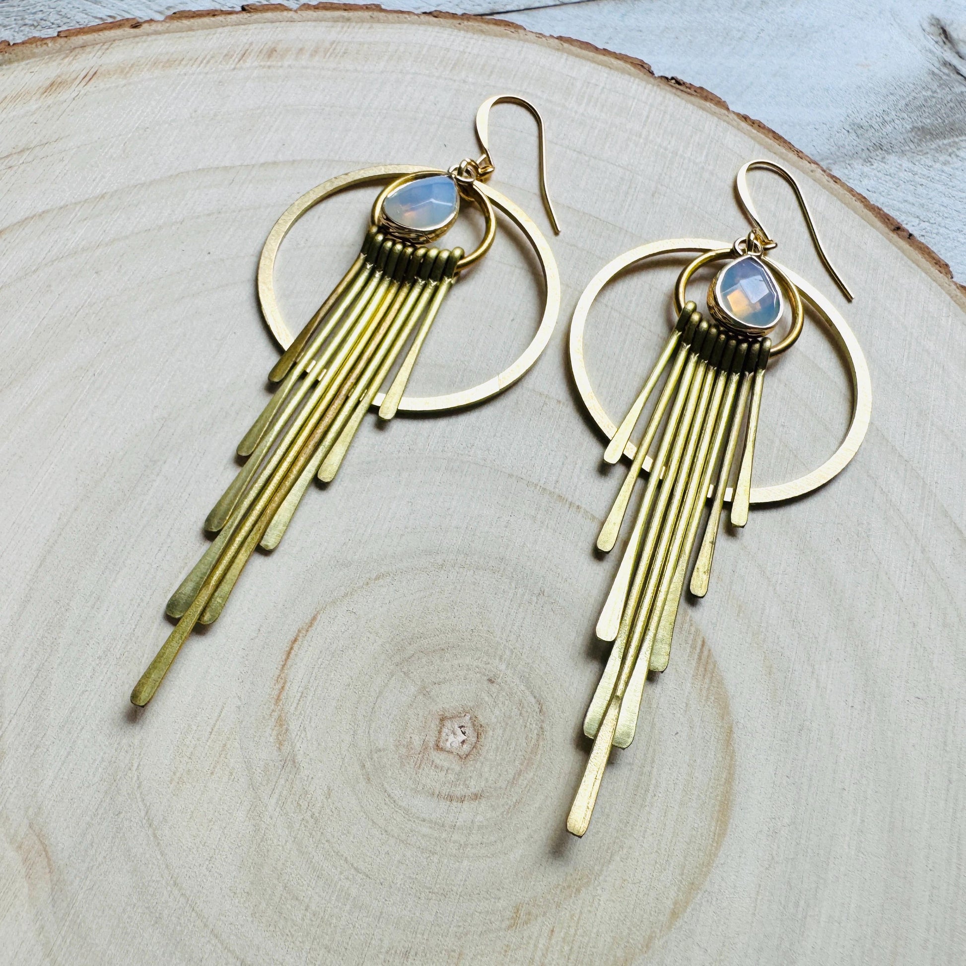 Opalite Earrings, Western Earrings, Celestial Earrings, Boho Fringe Earrings, Birthday Gift for Daughter, Friend Gifts for Women, Statement