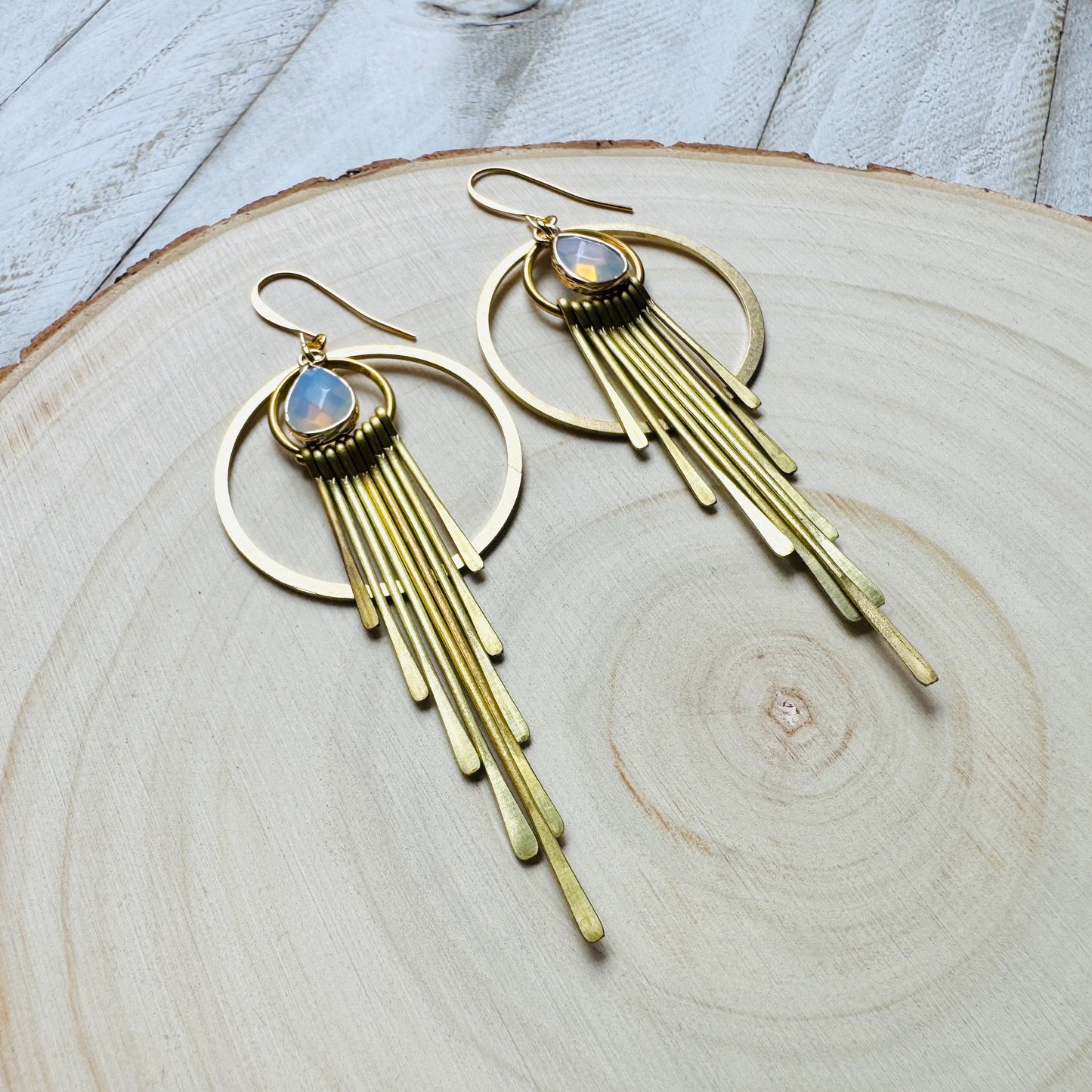 Opalite Earrings, Western Earrings, Celestial Earrings, Boho Fringe Earrings, Birthday Gift for Daughter, Friend Gifts for Women, Statement