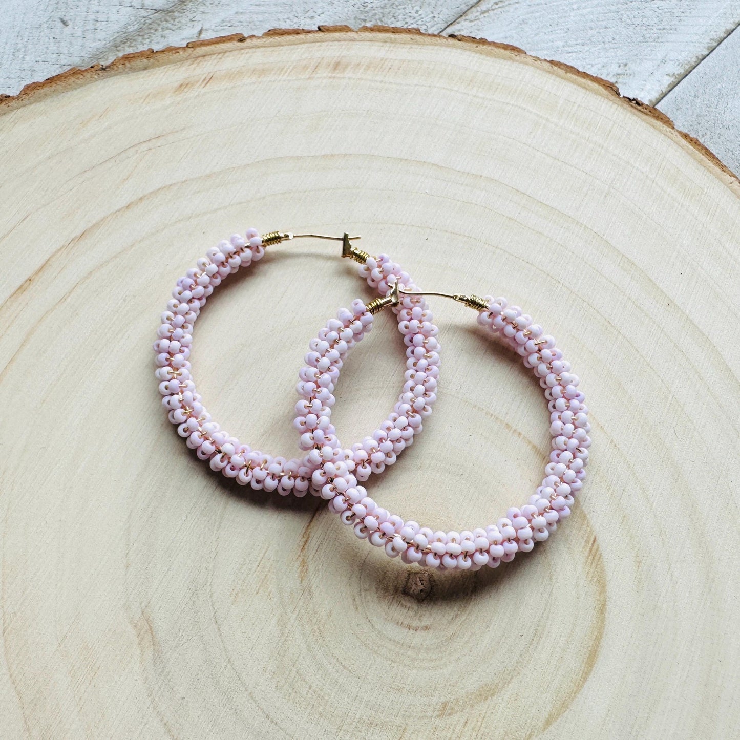 Seed Bead Hoop Earrings, Pink Hoop Earrings, Boho Earrings, Vacation Jewelry, Modern Chic Jewelry, Anniversary Gift for Girlfriend