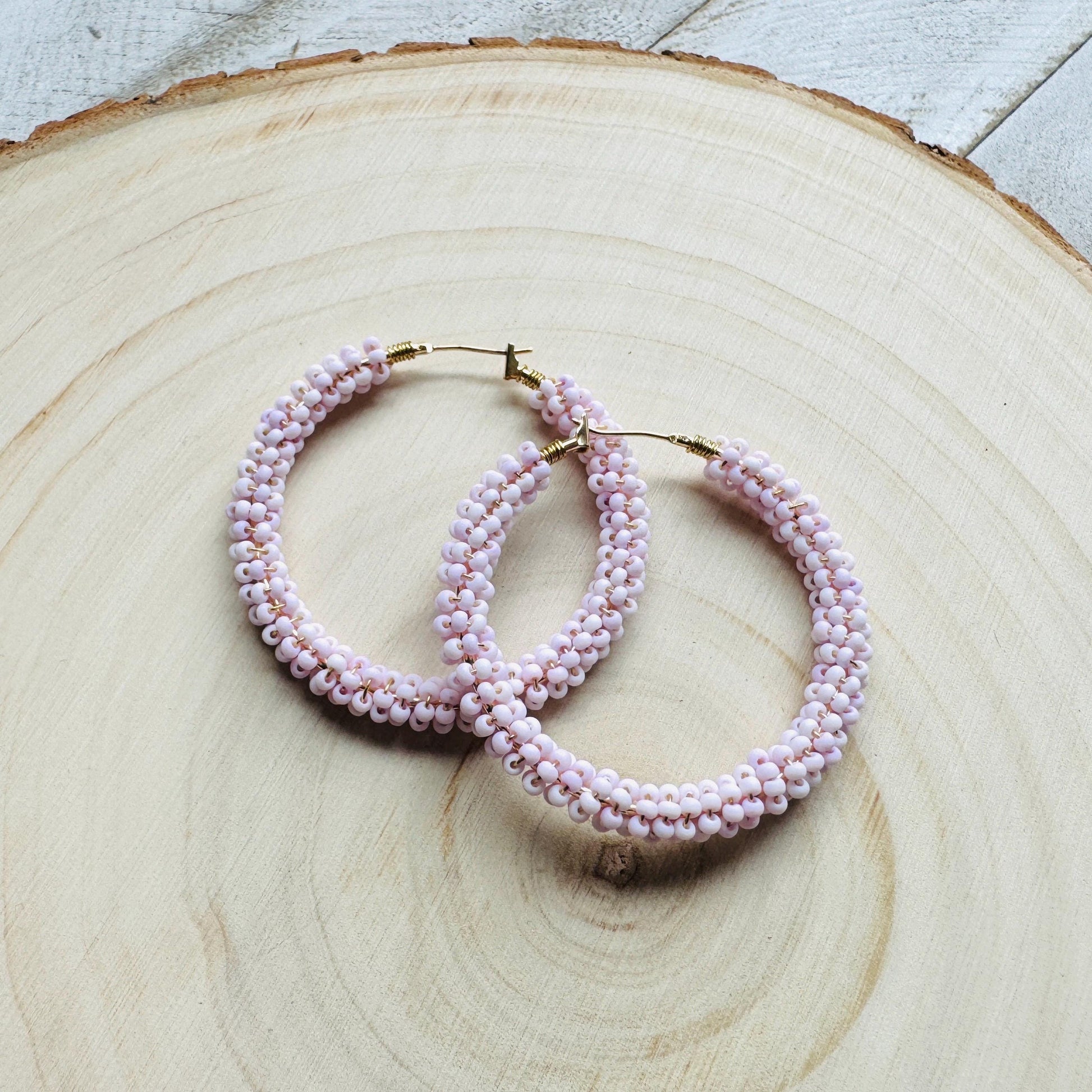 Seed Bead Hoop Earrings, Pink Hoop Earrings, Boho Earrings, Vacation Jewelry, Modern Chic Jewelry, Anniversary Gift for Girlfriend