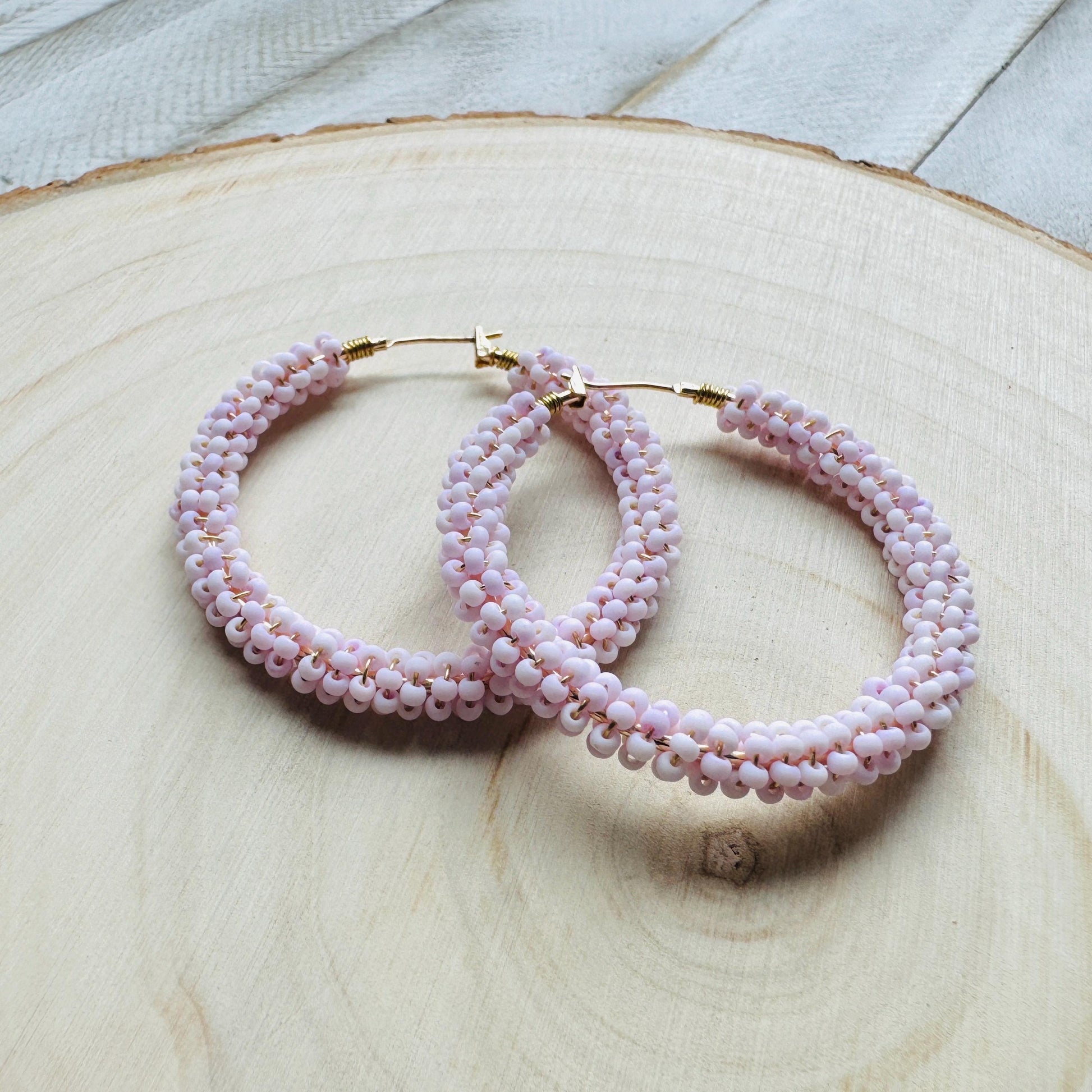 Seed Bead Hoop Earrings, Pink Hoop Earrings, Boho Earrings, Vacation Jewelry, Modern Chic Jewelry, Anniversary Gift for Girlfriend