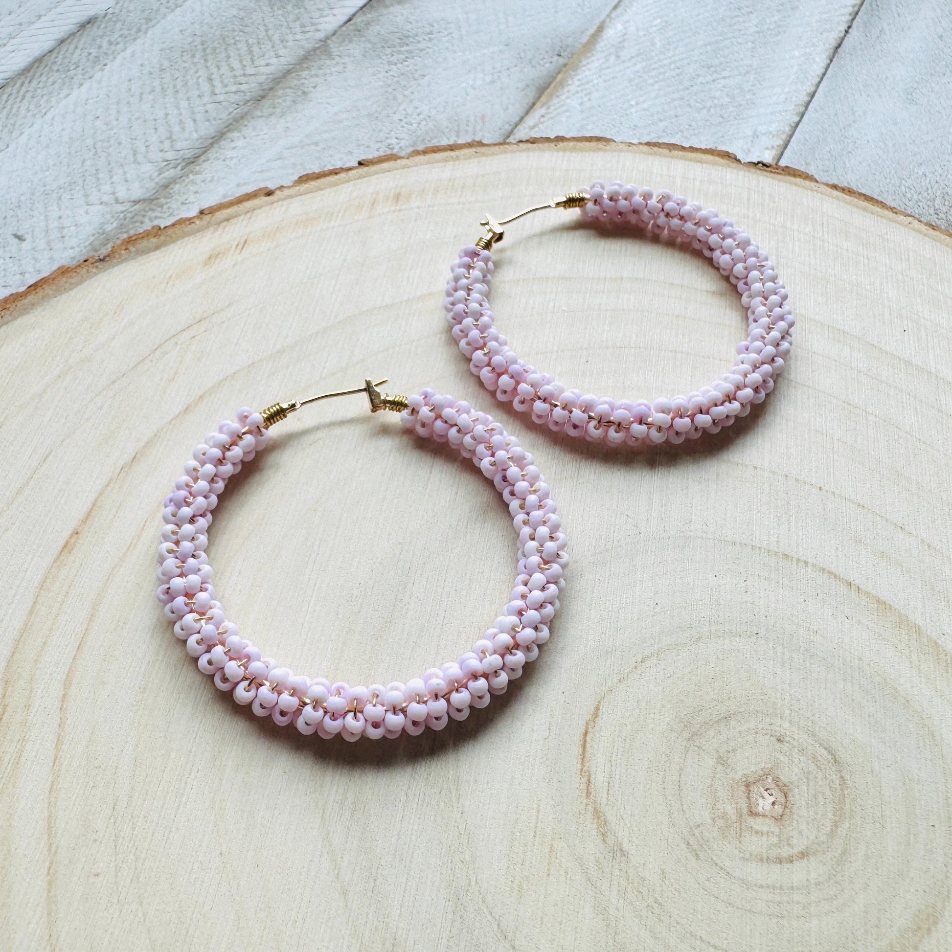 Seed Bead Hoop Earrings, Pink Hoop Earrings, Boho Earrings, Vacation Jewelry, Modern Chic Jewelry, Anniversary Gift for Girlfriend