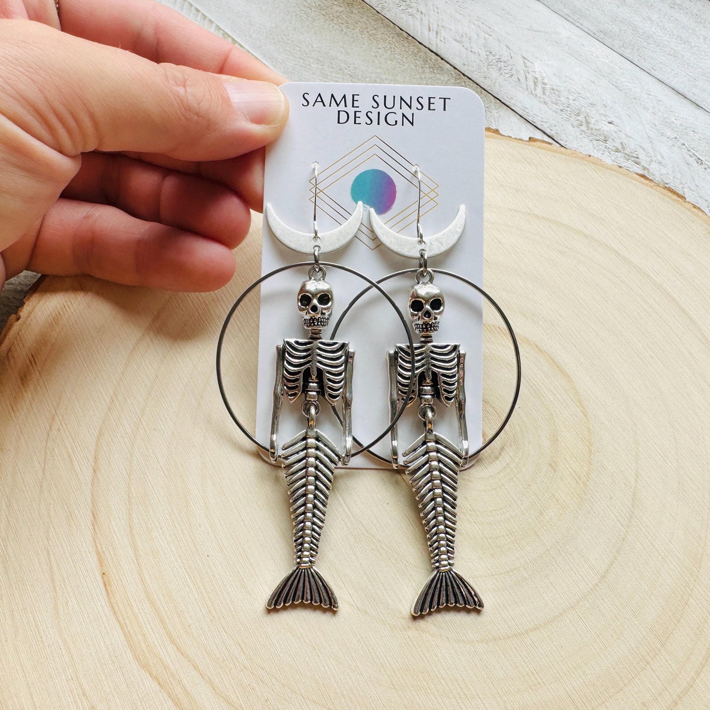 Skeleton Earrings, Mermaid Earrings, Silver Earrings, Unique Birthday Gift for Mom, Birthday Present for Her, Gothic Earrings for Women