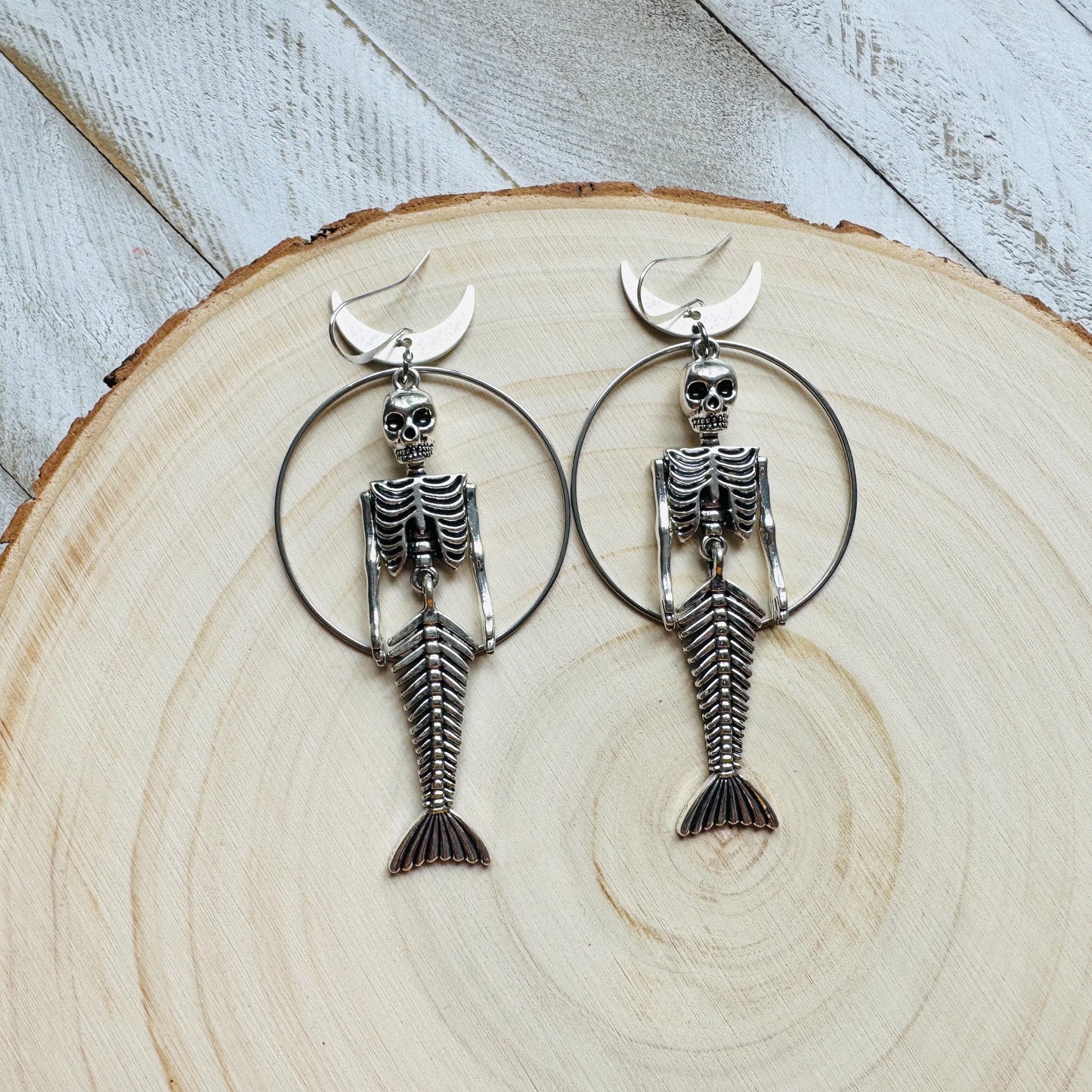 Skeleton Earrings, Mermaid Earrings, Silver Earrings, Unique Birthday Gift for Mom, Birthday Present for Her, Gothic Earrings for Women