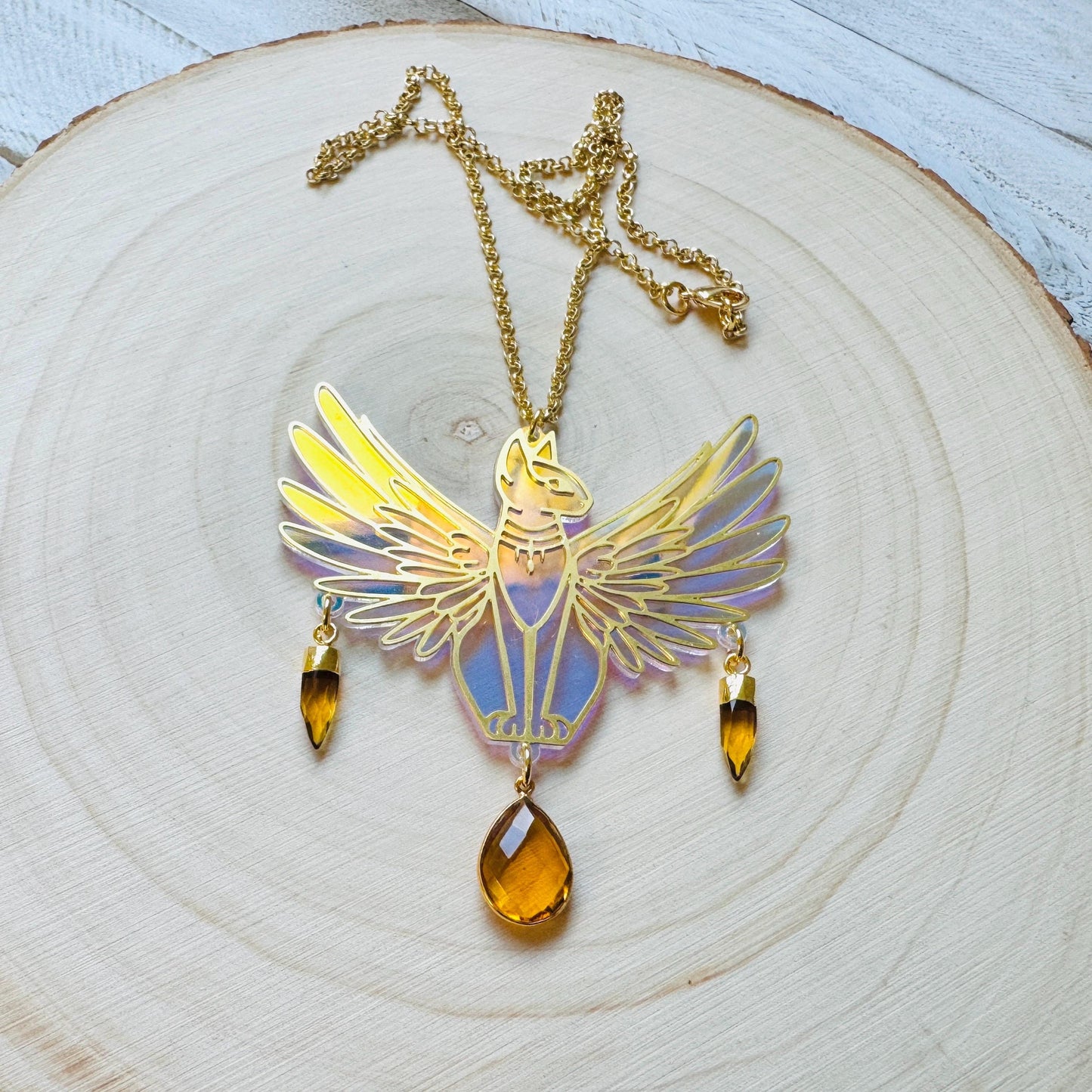 Cat Necklace, Citrine Necklace, Boho Necklace, Geometric Jewelry, Modern Chic Jewelry, Cat Lover Gift, Friend Gifts for Women, Whimsical