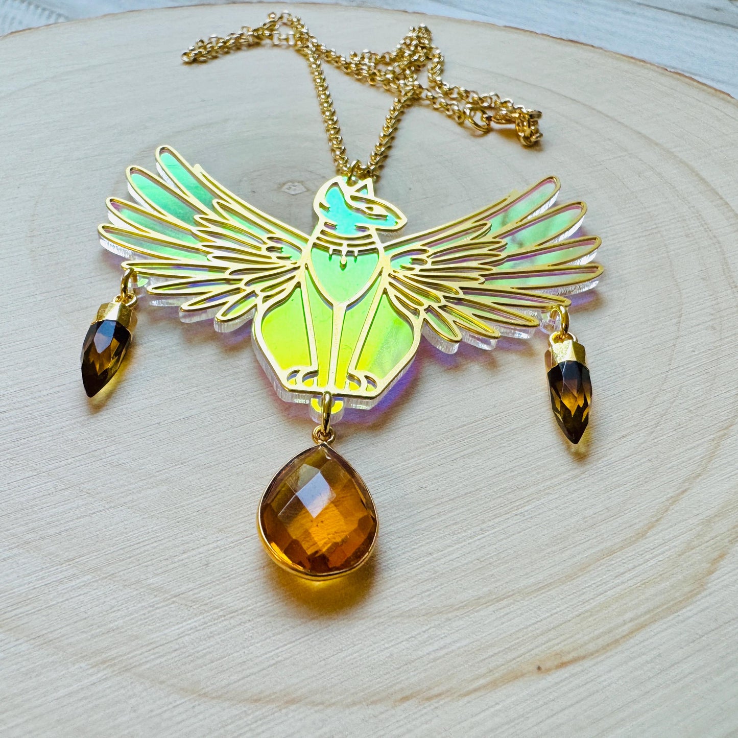 Cat Necklace, Citrine Necklace, Boho Necklace, Geometric Jewelry, Modern Chic Jewelry, Cat Lover Gift, Friend Gifts for Women, Whimsical
