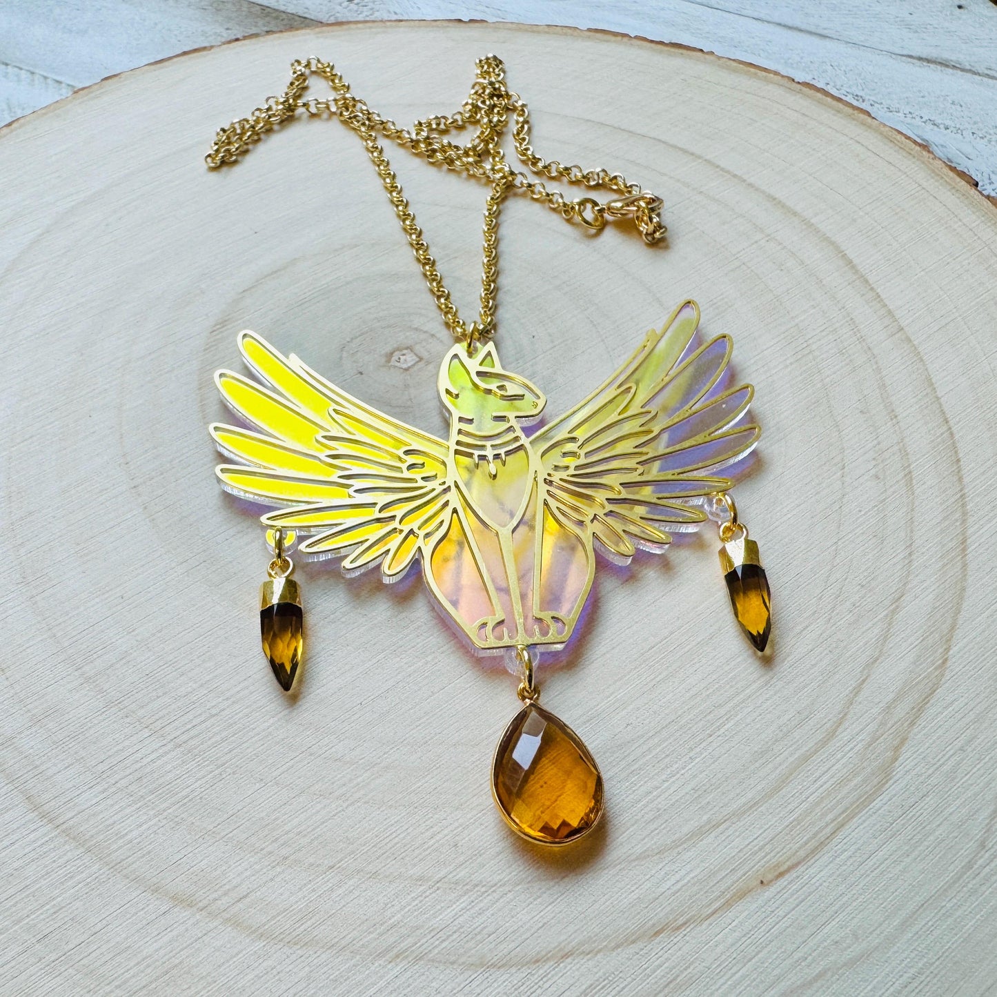 Cat Necklace, Citrine Necklace, Boho Necklace, Geometric Jewelry, Modern Chic Jewelry, Cat Lover Gift, Friend Gifts for Women, Whimsical