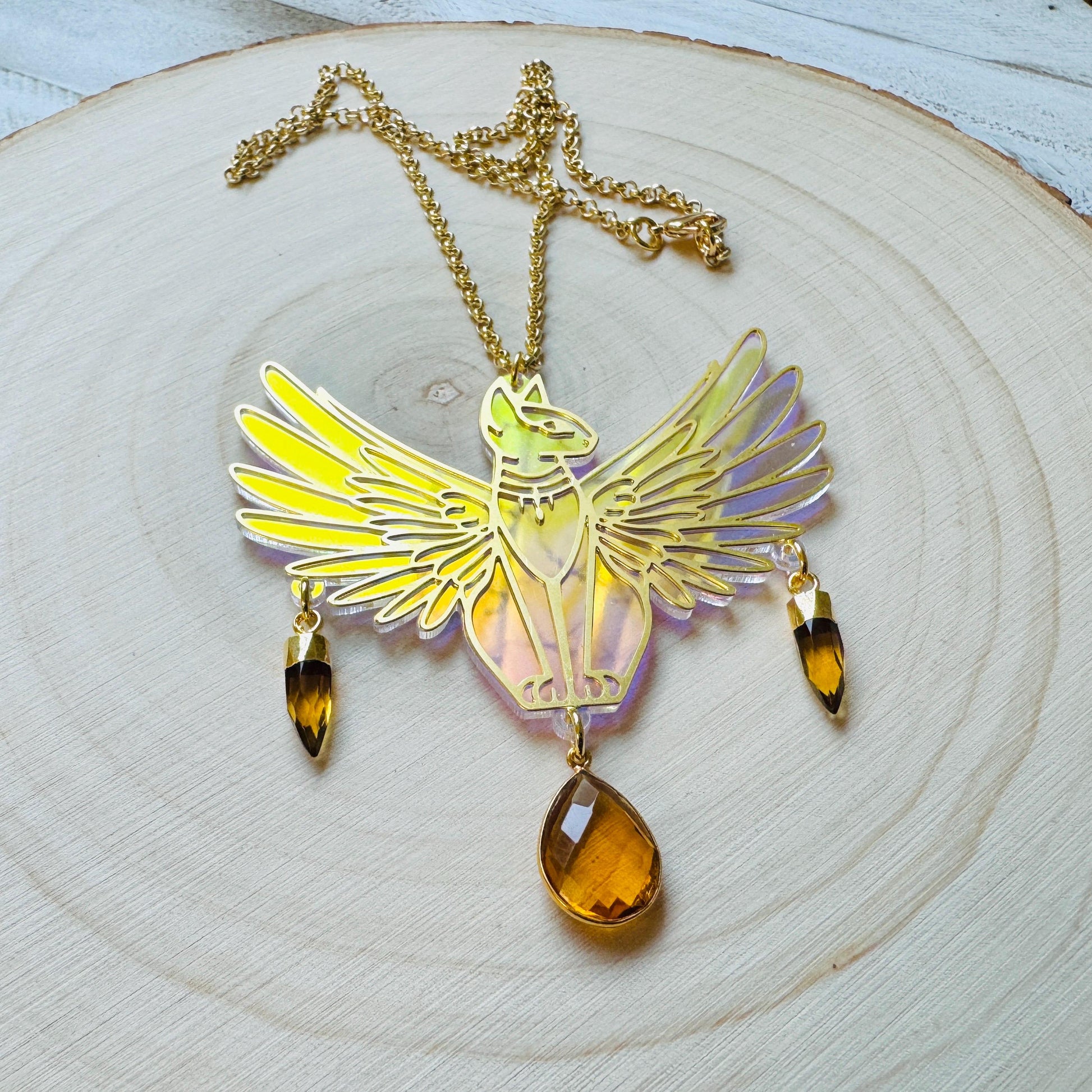 Cat Necklace, Citrine Necklace, Boho Necklace, Geometric Jewelry, Modern Chic Jewelry, Cat Lover Gift, Friend Gifts for Women, Whimsical
