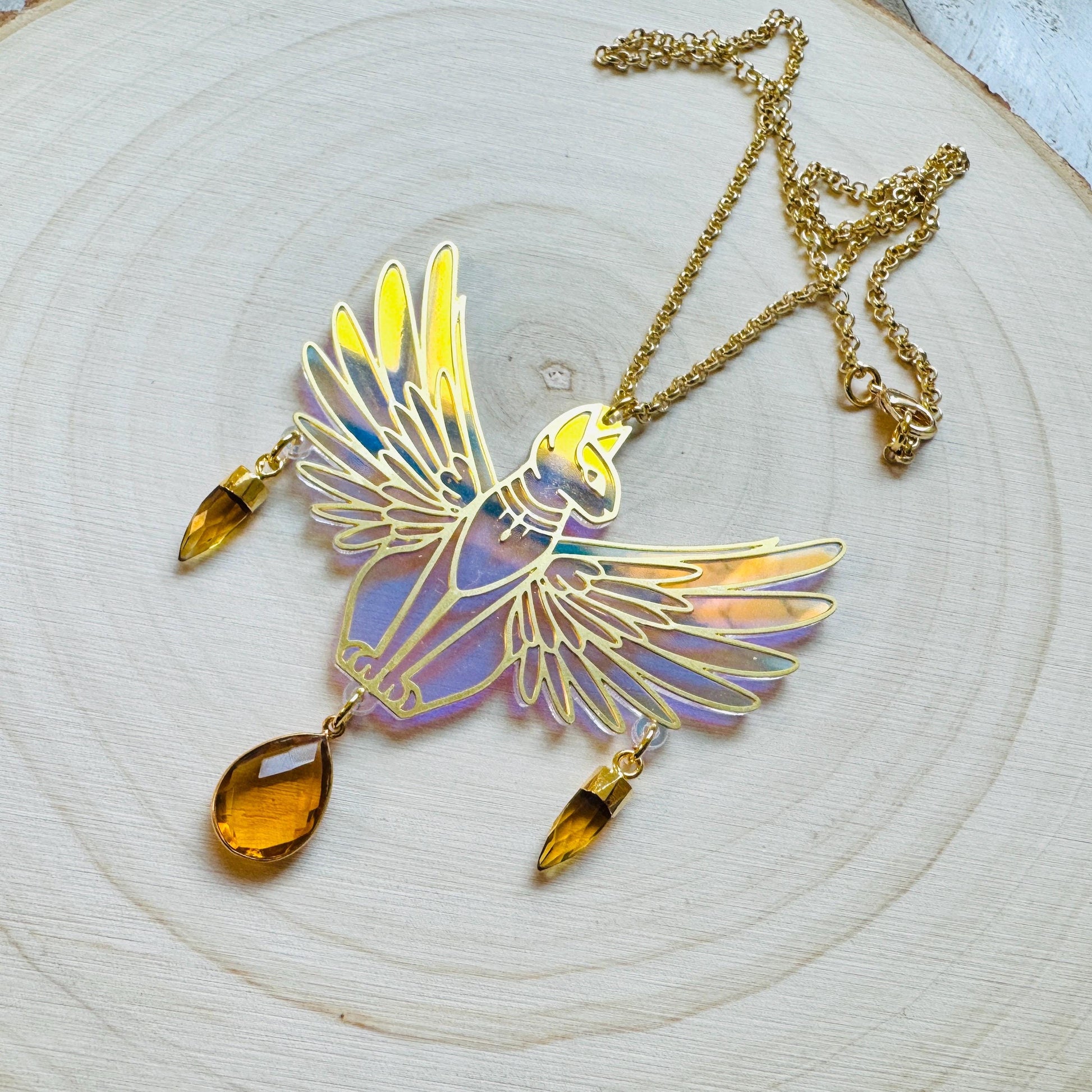 Cat Necklace, Citrine Necklace, Boho Necklace, Geometric Jewelry, Modern Chic Jewelry, Cat Lover Gift, Friend Gifts for Women, Whimsical
