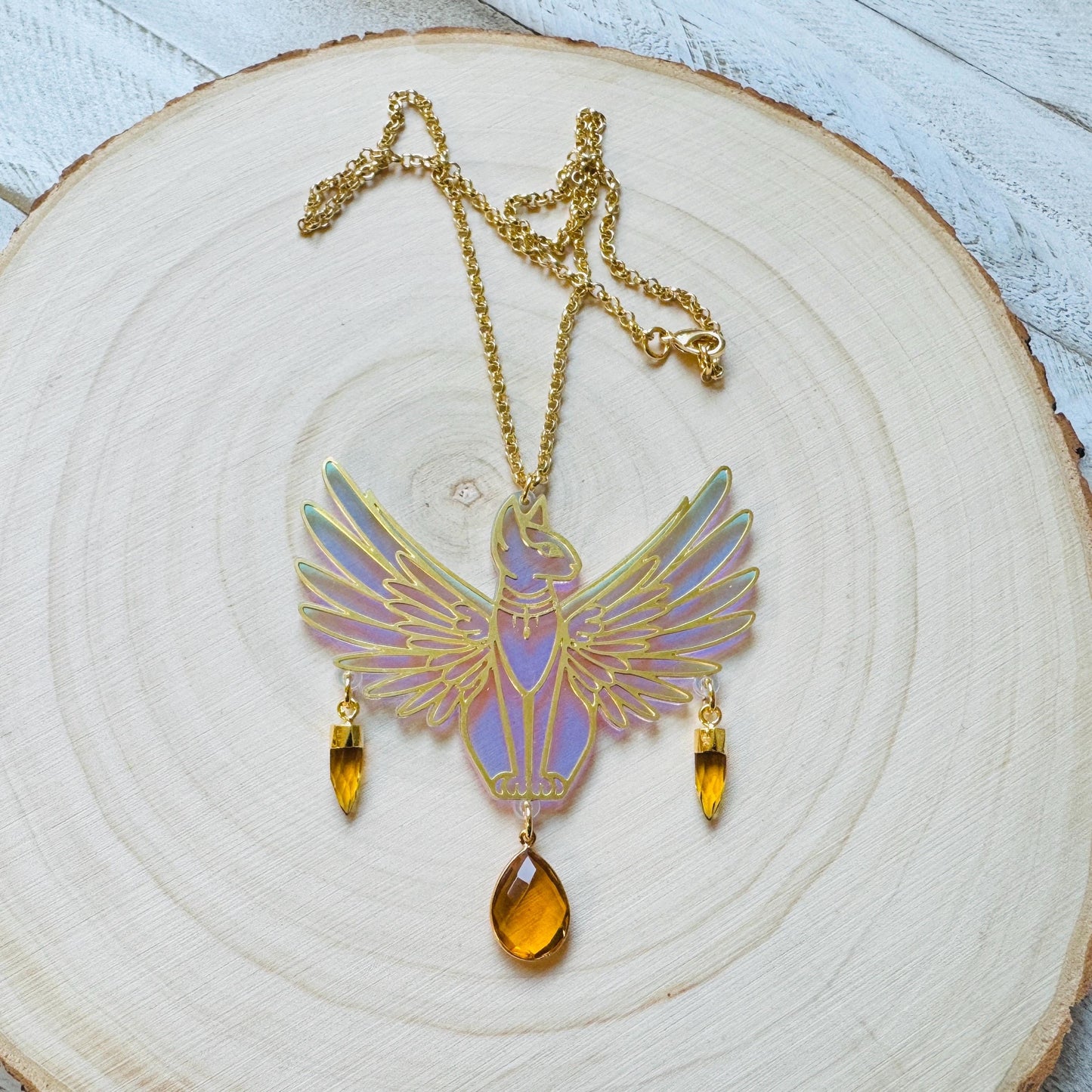 Cat Necklace, Citrine Necklace, Boho Necklace, Geometric Jewelry, Modern Chic Jewelry, Cat Lover Gift, Friend Gifts for Women, Whimsical