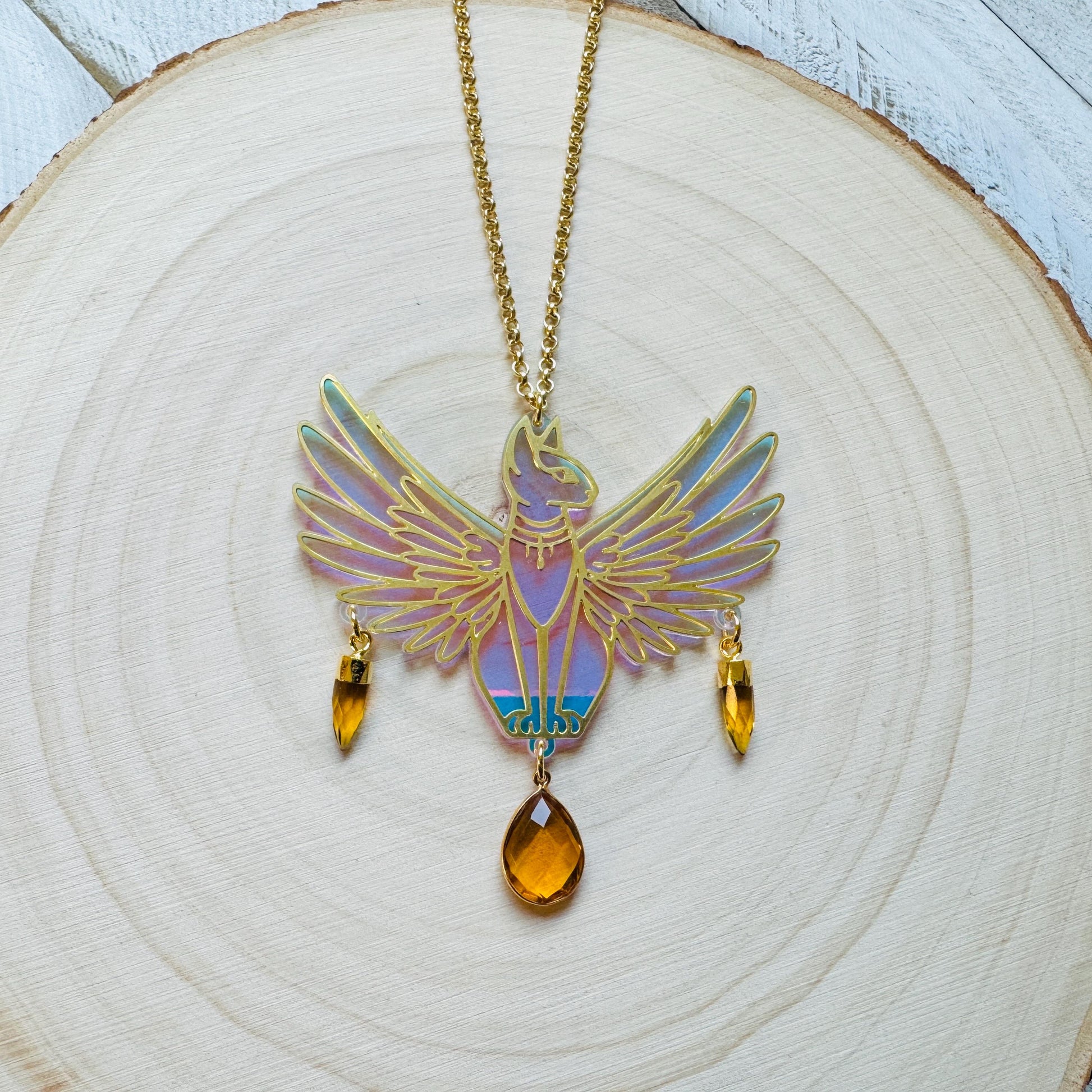 Cat Necklace, Citrine Necklace, Boho Necklace, Geometric Jewelry, Modern Chic Jewelry, Cat Lover Gift, Friend Gifts for Women, Whimsical