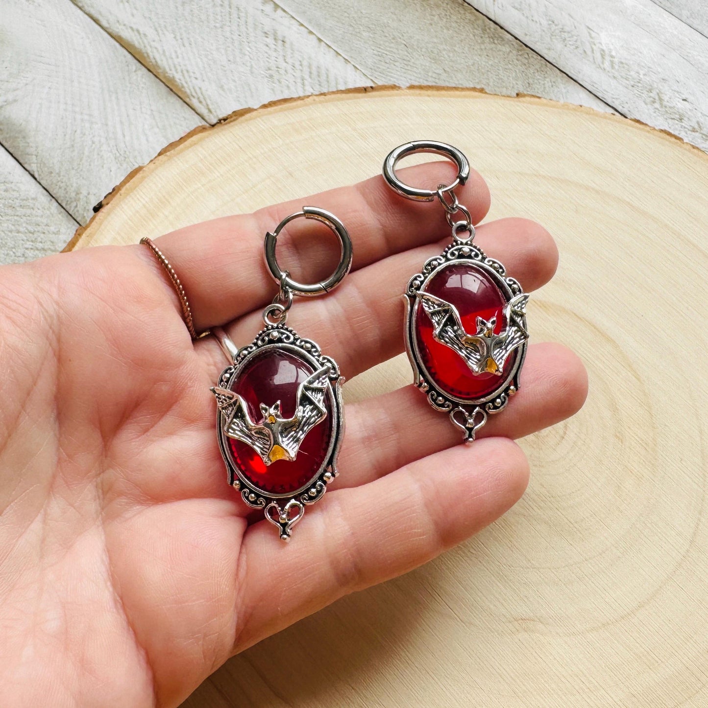 Bat Earrings, Huggie Hoop Earrings, Witchy Earrings, Halloween Spooky Earrings, Punk Jewelry, Goth Earrings for Women, Science Teacher Gift