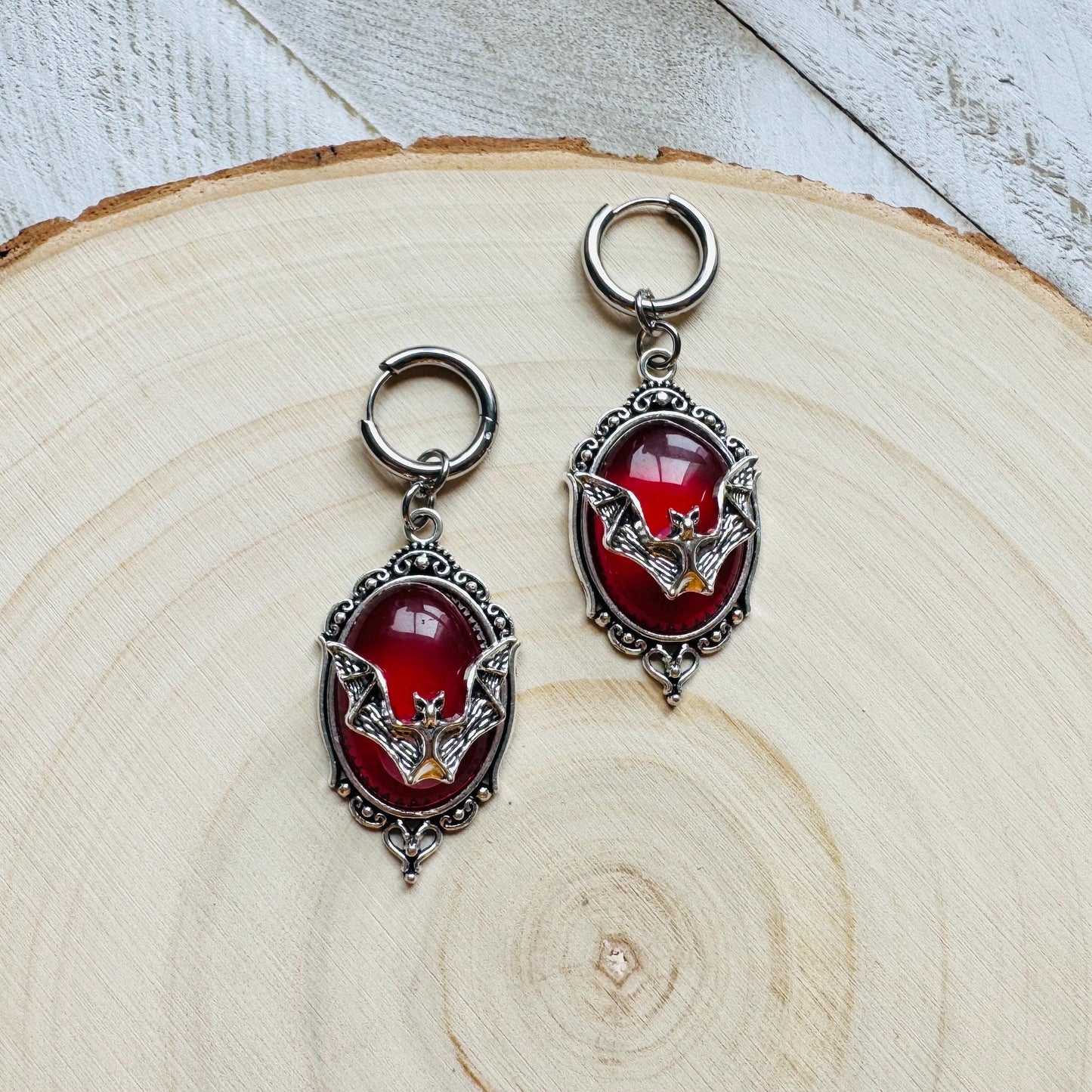 Bat Earrings, Huggie Hoop Earrings, Witchy Earrings, Halloween Spooky Earrings, Punk Jewelry, Goth Earrings for Women, Science Teacher Gift
