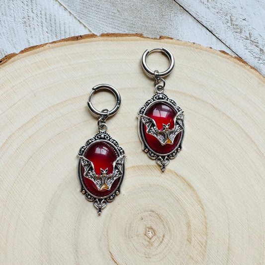 Bat Earrings, Huggie Hoop Earrings, Witchy Earrings, Halloween Spooky Earrings, Punk Jewelry, Goth Earrings for Women, Science Teacher Gift